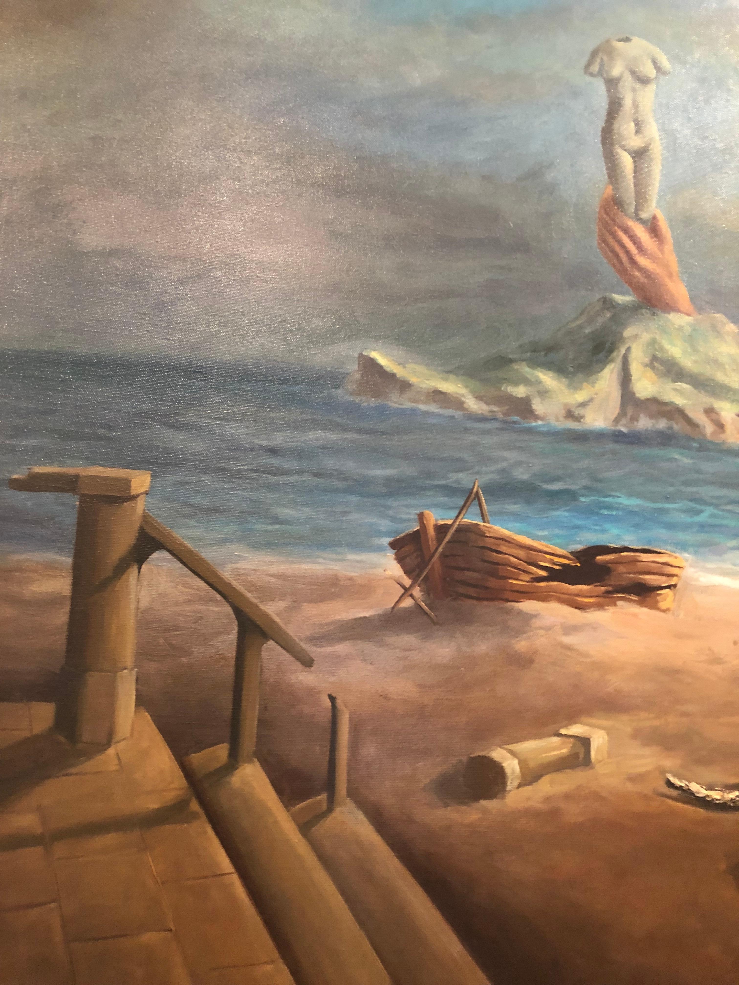 Spanish Surrealist Salvador Dali Style Oil on Canvas Signed Hernandez