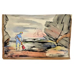 Vintage Surrealist Seascape Painting in the Style of Salvador Dali, Circa 1940-1960