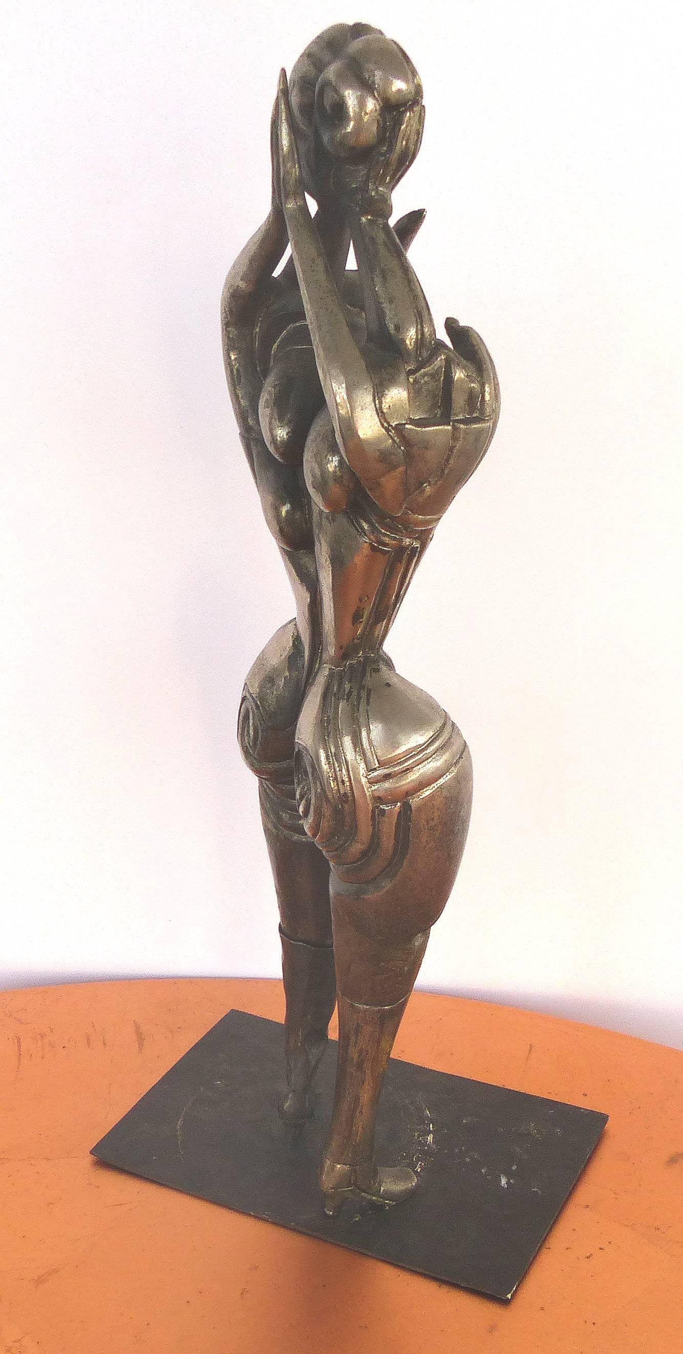 Mid-Century Modern Surrealist Silvered Bronze Figurative Sculpture