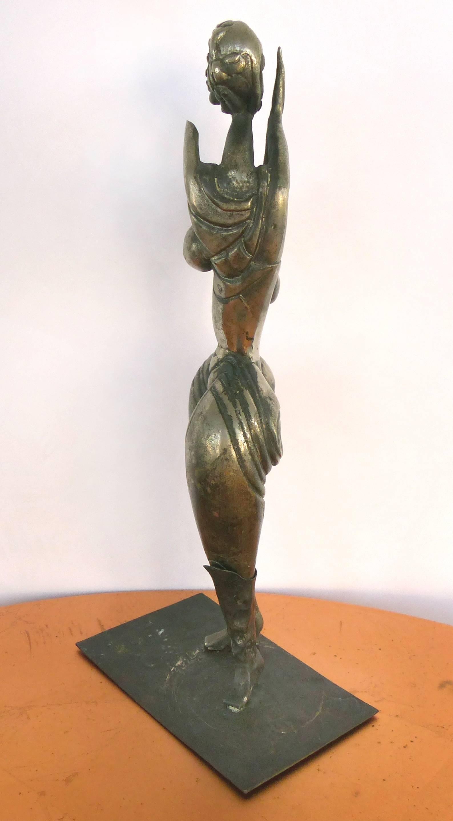 Patinated Surrealist Silvered Bronze Figurative Sculpture