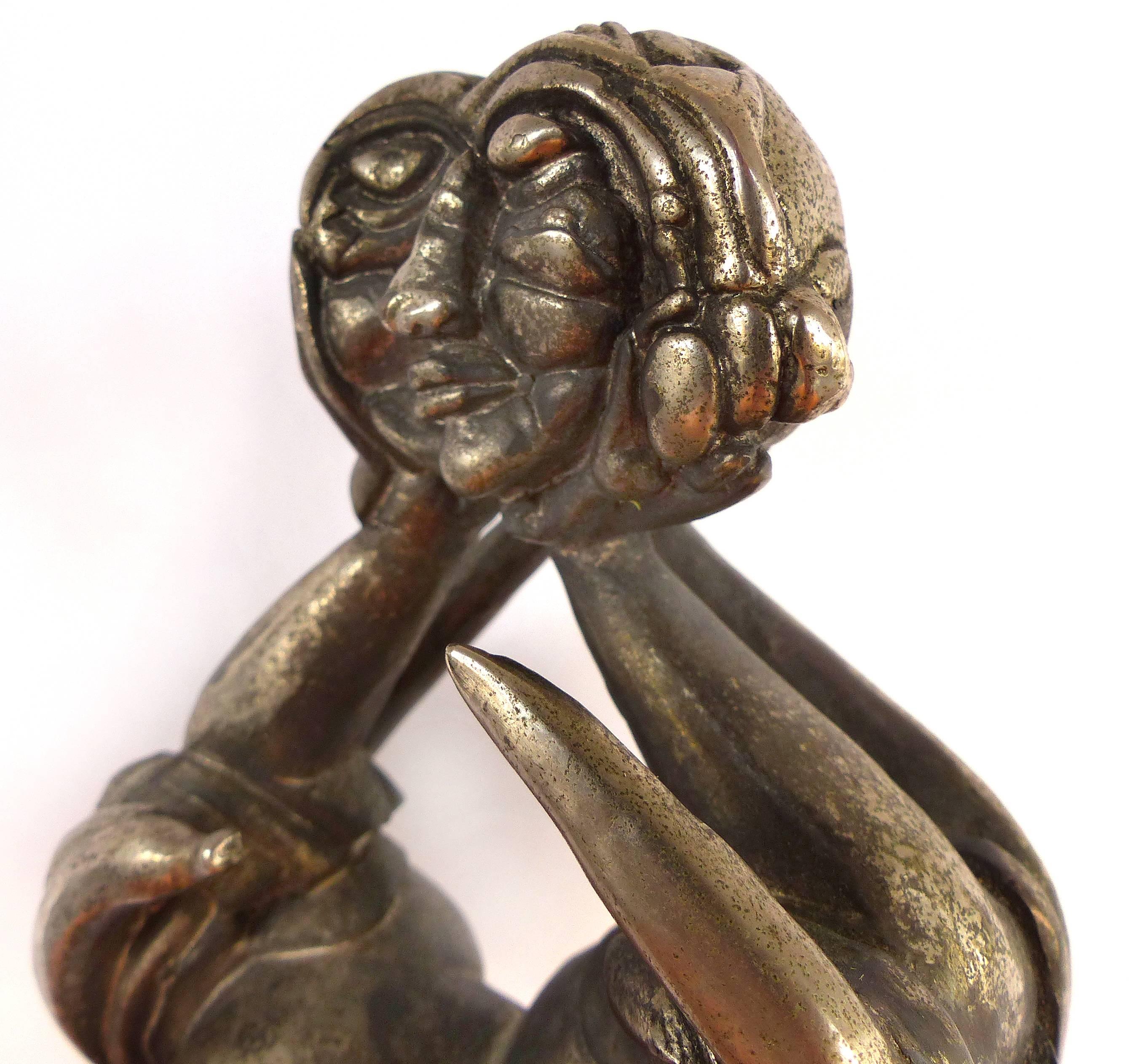 Surrealist Silvered Bronze Figurative Sculpture In Good Condition In Miami, FL
