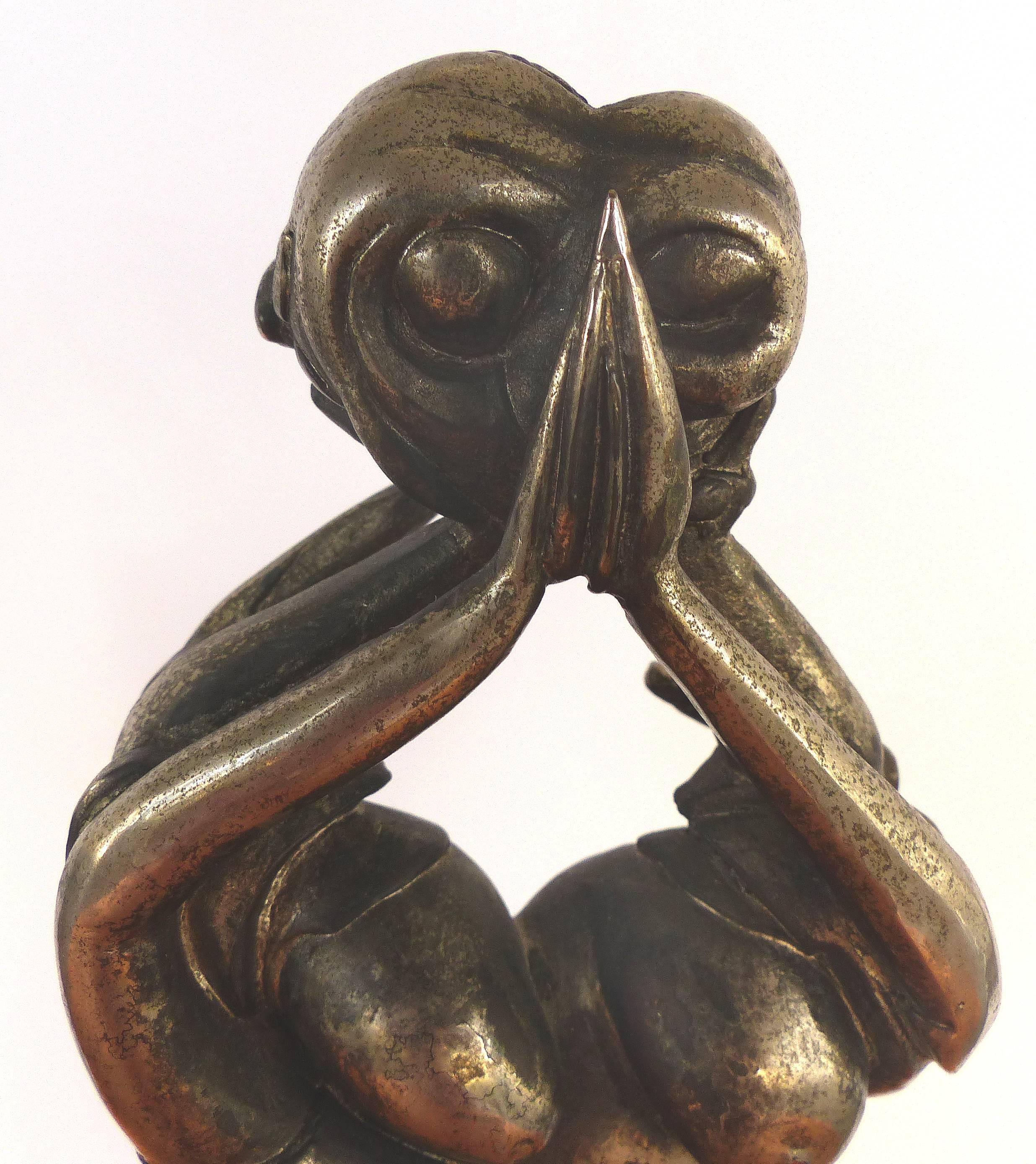 20th Century Surrealist Silvered Bronze Figurative Sculpture
