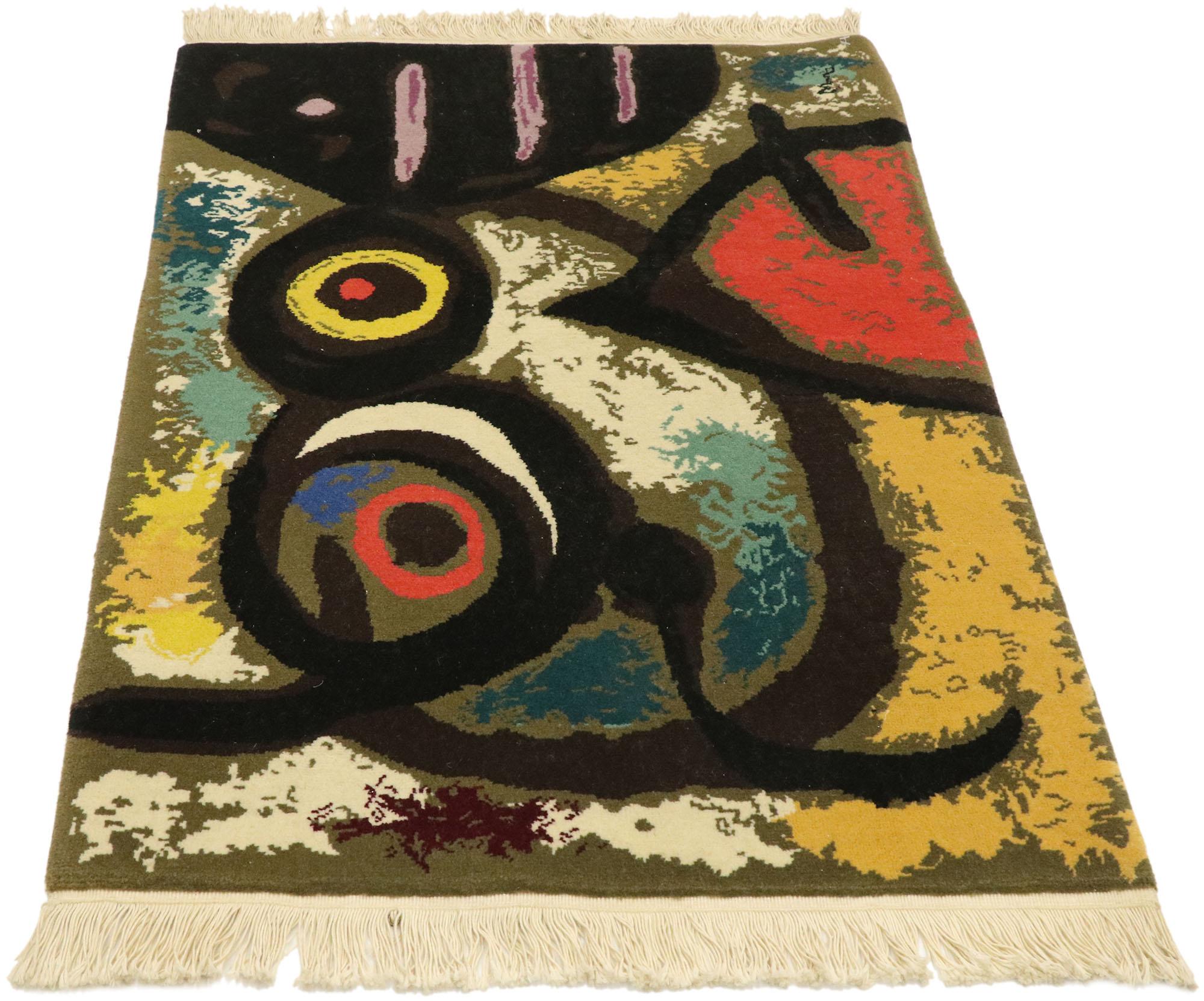 Alfombra surrealista de finales del siglo XX inspirada en Joan Miró, Femme Et Oiseaux Expresionista en venta