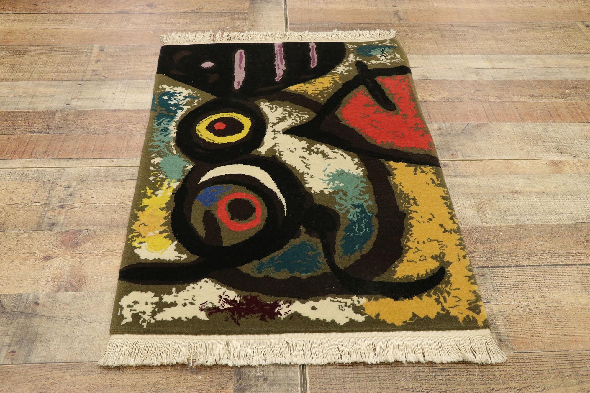 Hand-Knotted Surrealist Style Tapestry after Joan Miro's 'Femme Et Oiseaux' Woman and Birds For Sale