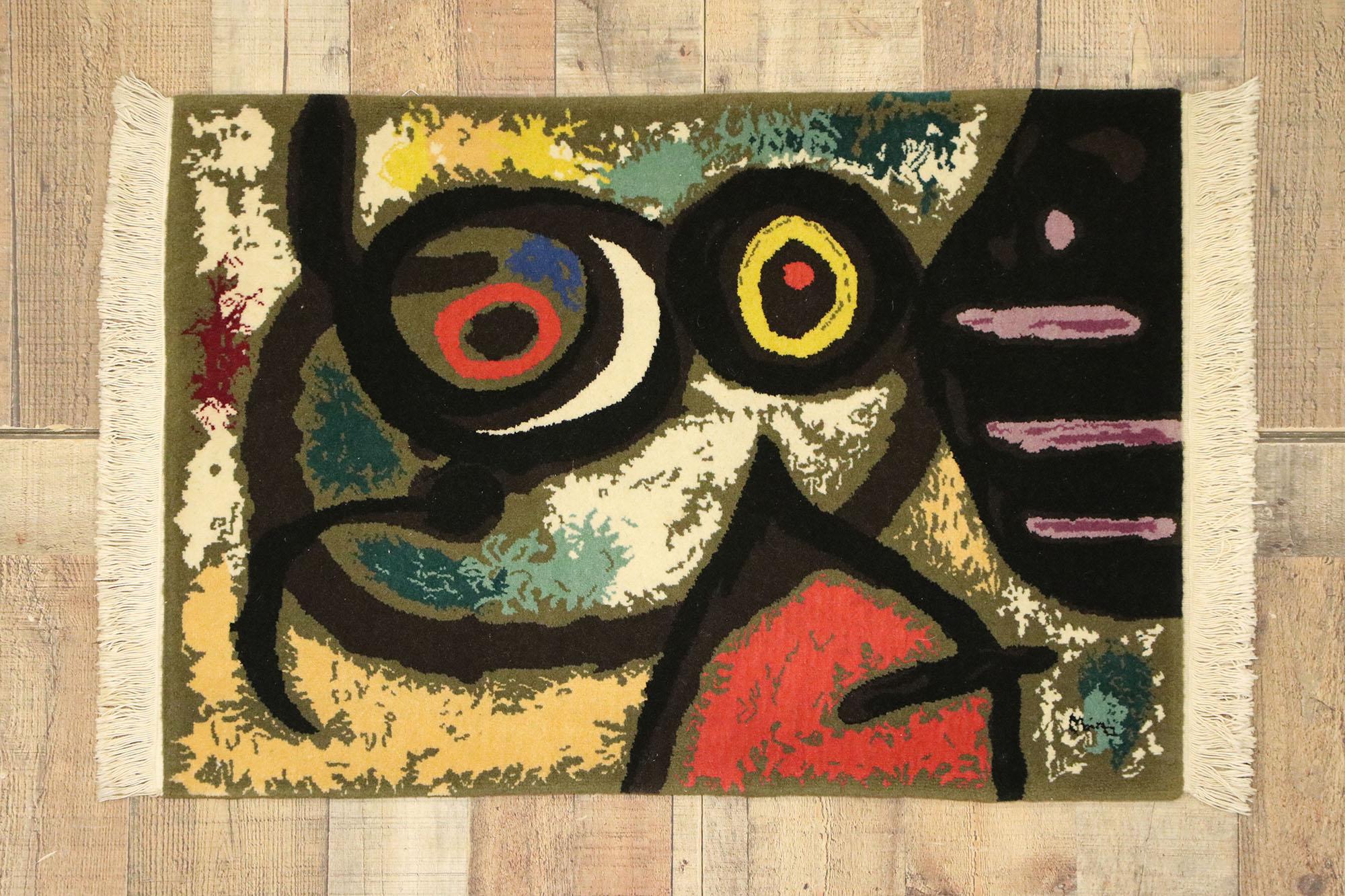 Wool Surrealist Tapestry after Inspired by Miro's 'Femme Et Oiseaux' Woman and Birds For Sale