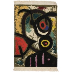 Vintage Surrealist Tapestry after Inspired by Miro's 'Femme Et Oiseaux' Woman and Birds