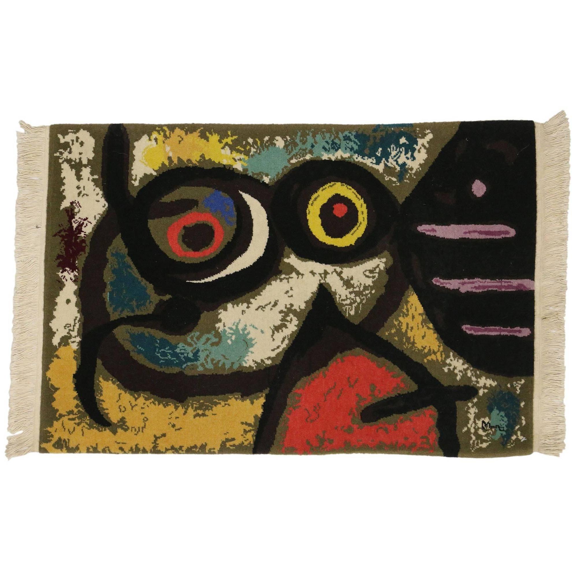 Alfombra surrealista de finales del siglo XX inspirada en Joan Miró, Femme Et Oiseaux