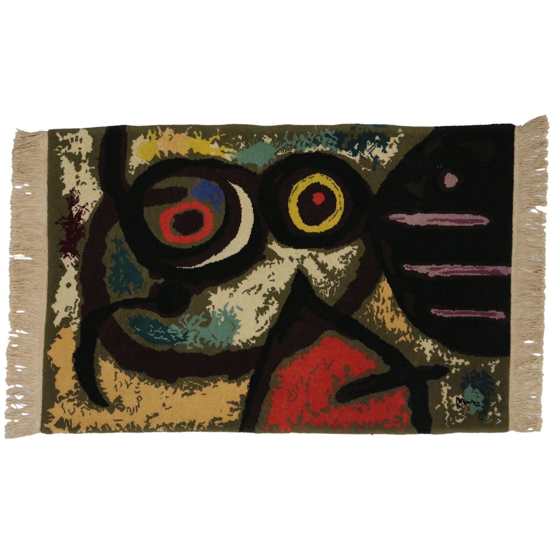Alfombra surrealista de finales del siglo XX inspirada en Joan Miró, Femme Et Oiseaux