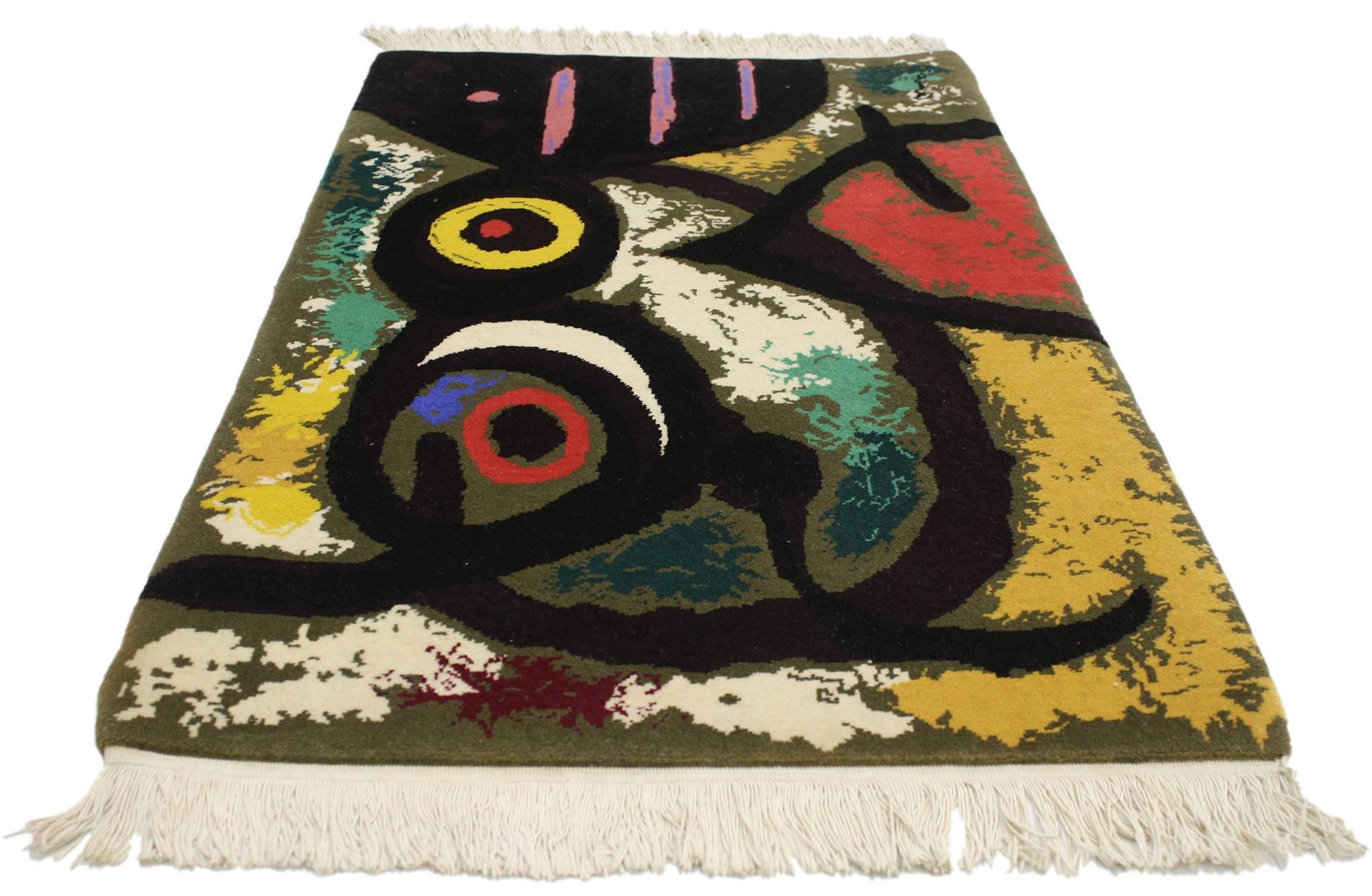 77095, surrealist style tapestry after Joan Miro's 'Femme et Oiseaux' woman and birds, 1966. The painting was the last of a series the artist completed in Barcelona just after the Nazi occupation of France. Miro used his painted to escape from the