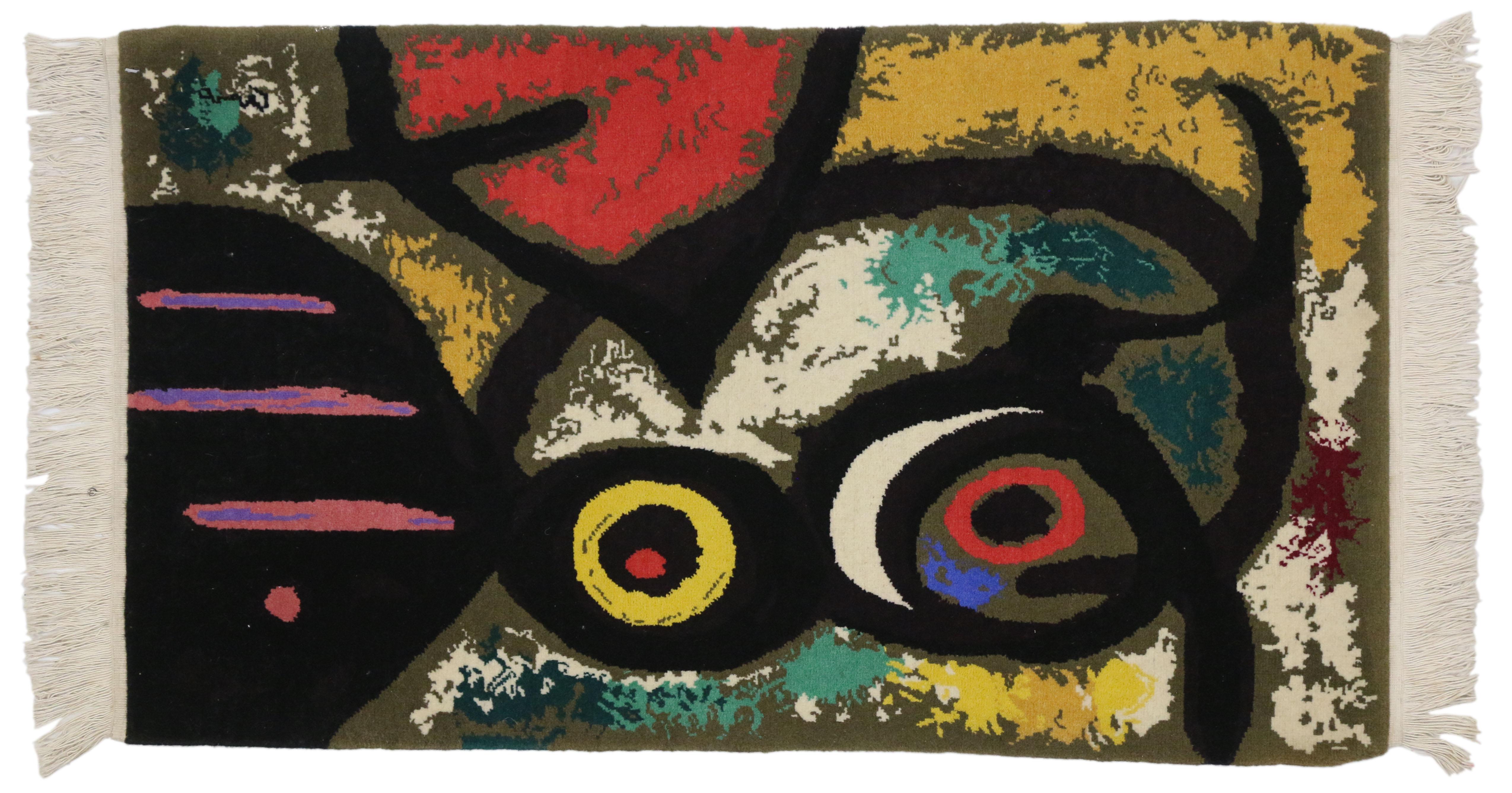 Expressionist Surrealist Style Tapestry after Miro's 'Femme et Oiseaux' Woman and Birds