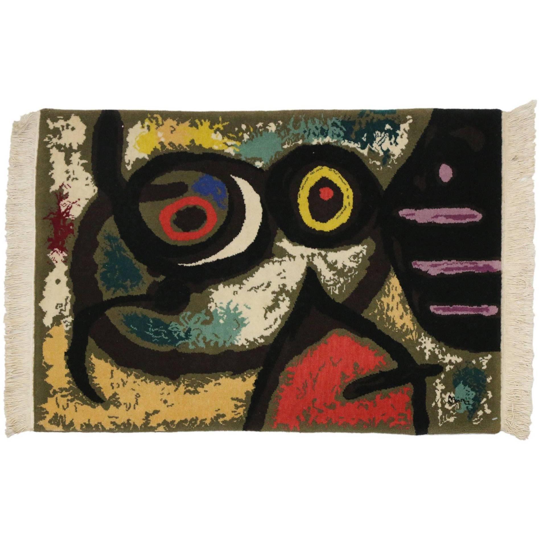 Alfombra surrealista de finales del siglo XX inspirada en Joan Miró, Femme Et Oiseaux