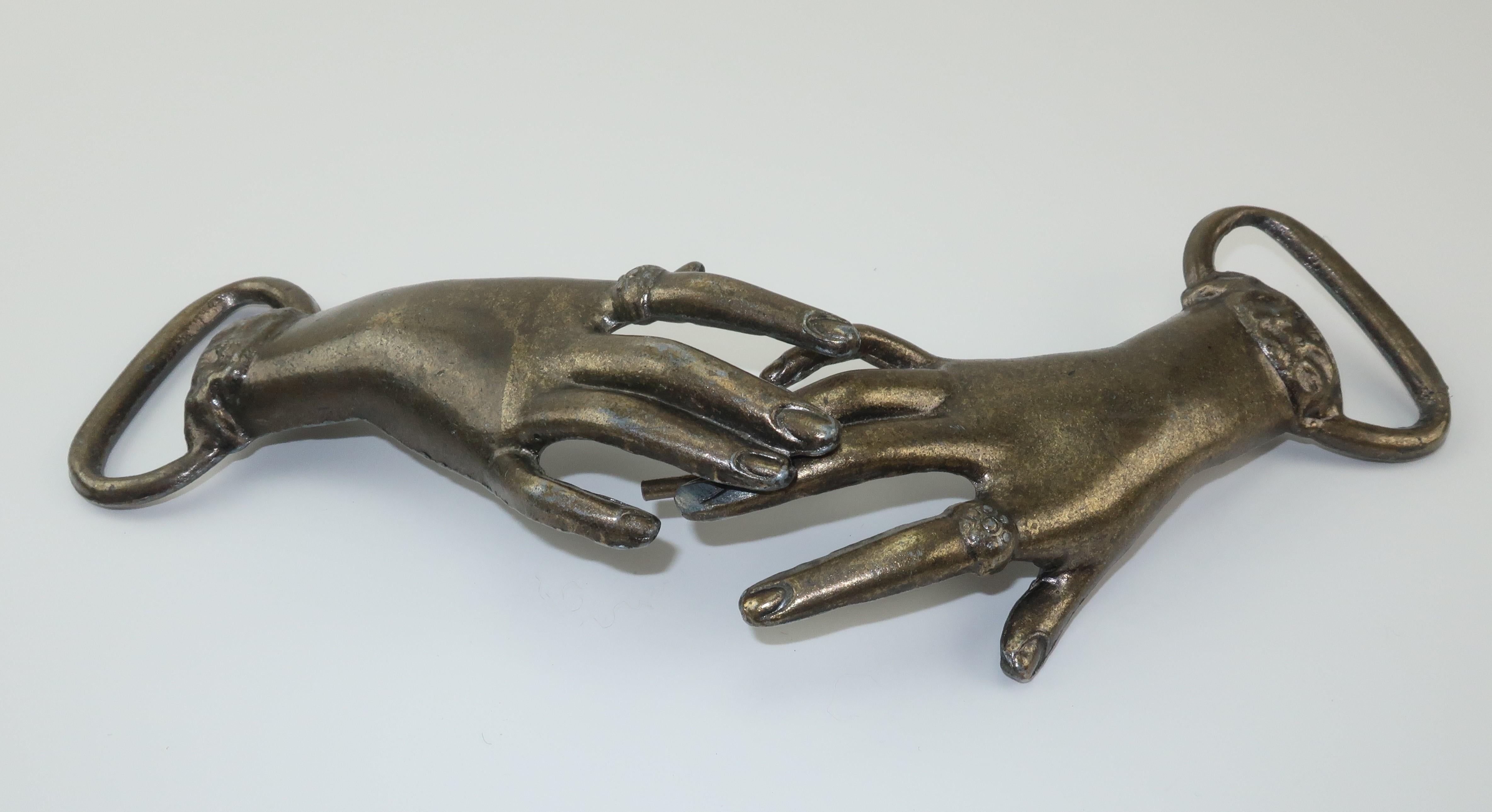 Surrealist Victorian Style Clasping Hands Belt Buckle, C.1970 2