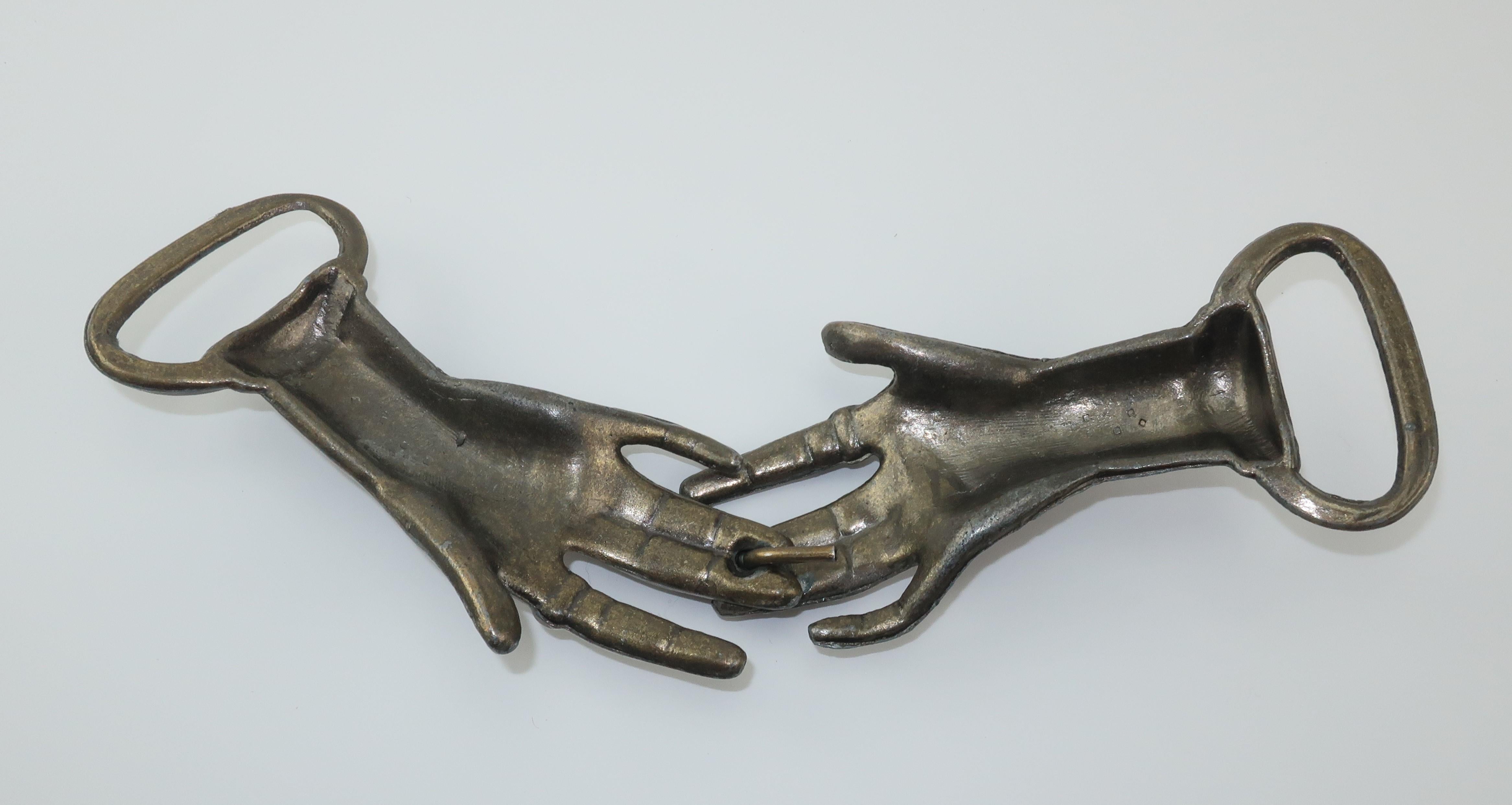 Surrealist Victorian Style Clasping Hands Belt Buckle, C.1970 3