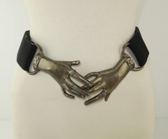 Surrealist Victorian Style Clasping Hands Belt Buckle, C.1970