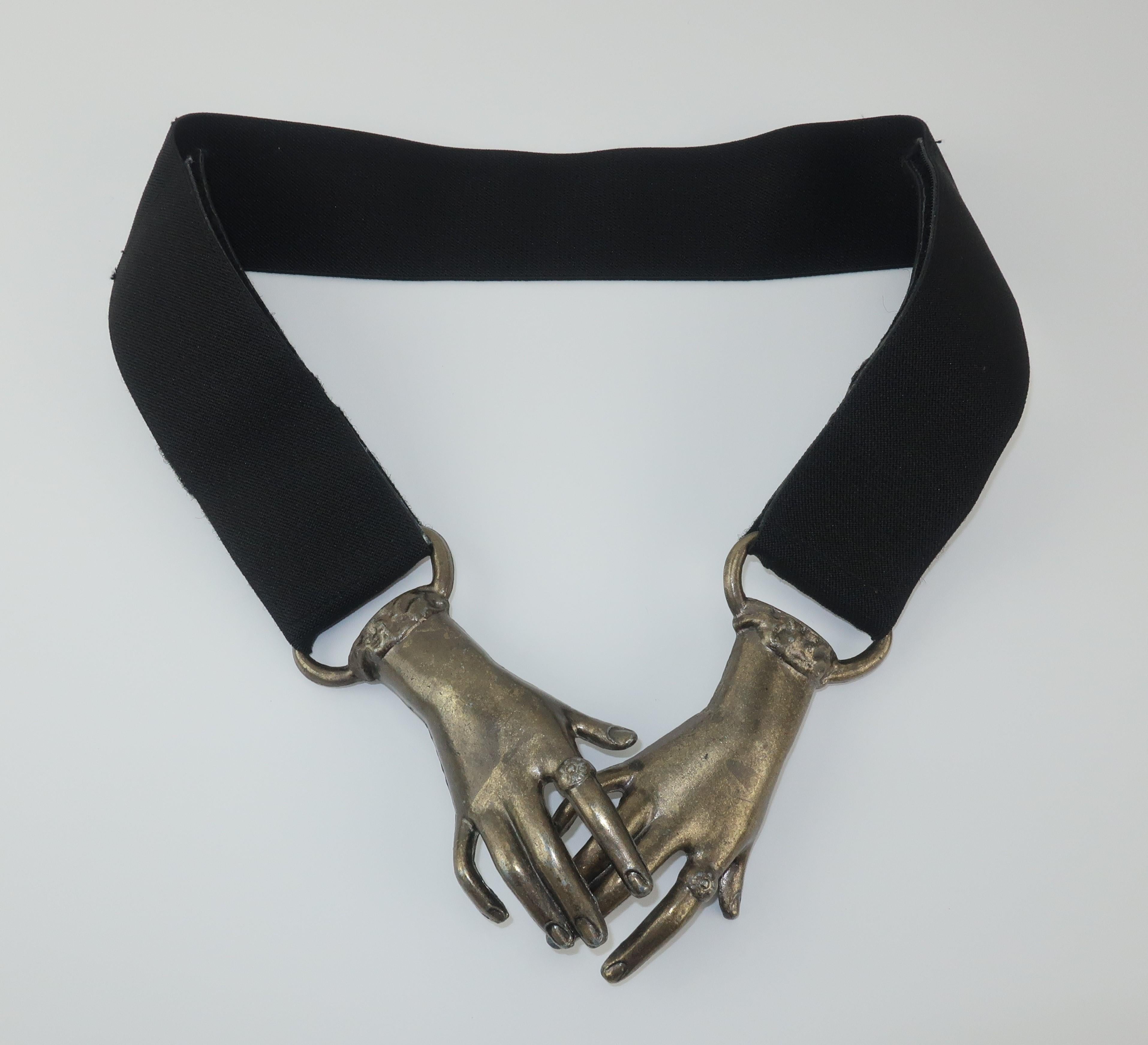 clasped hands belt buckle
