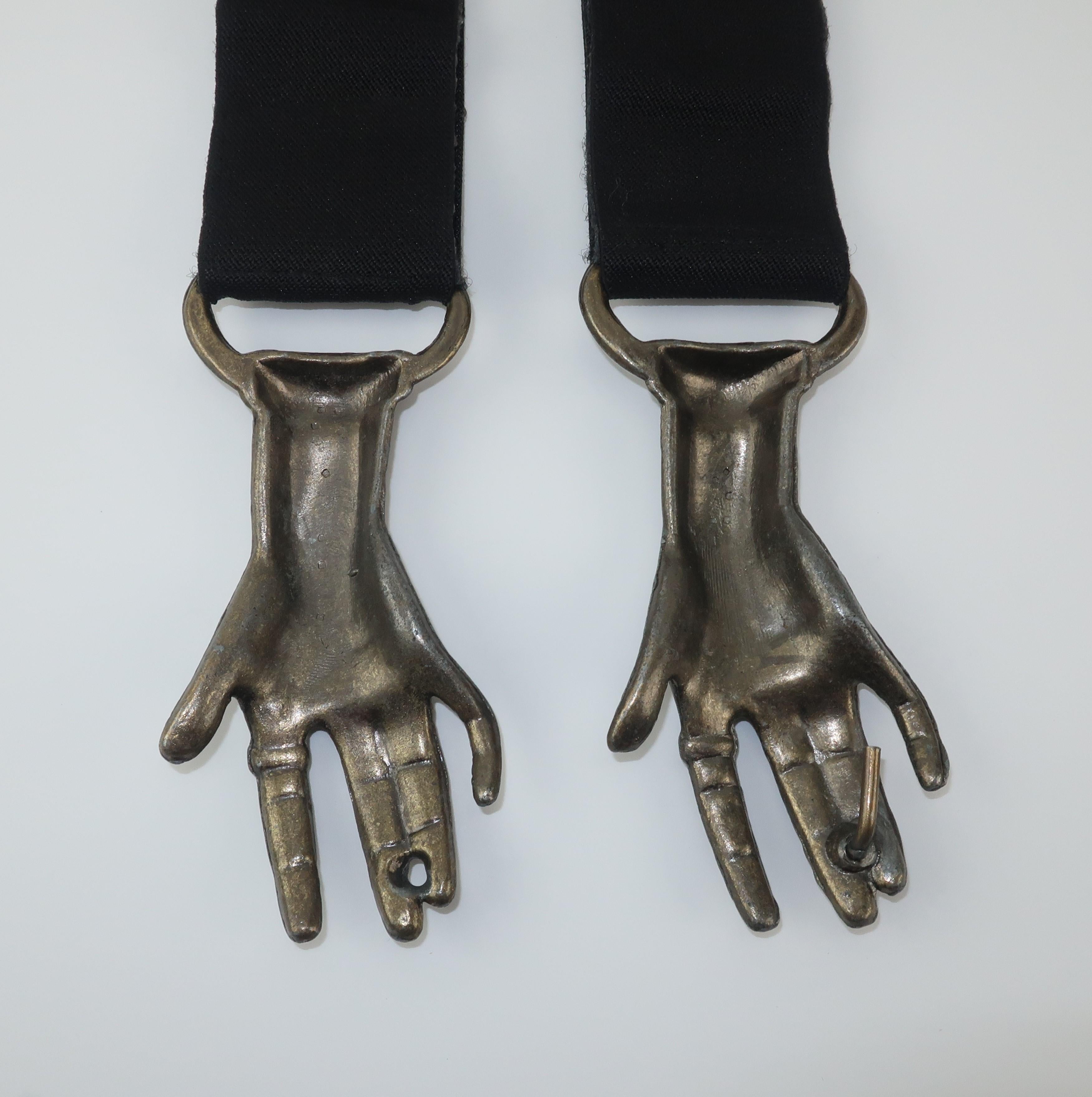 Black Surrealist Victorian Style Clasping Hands Belt Buckle, C.1970