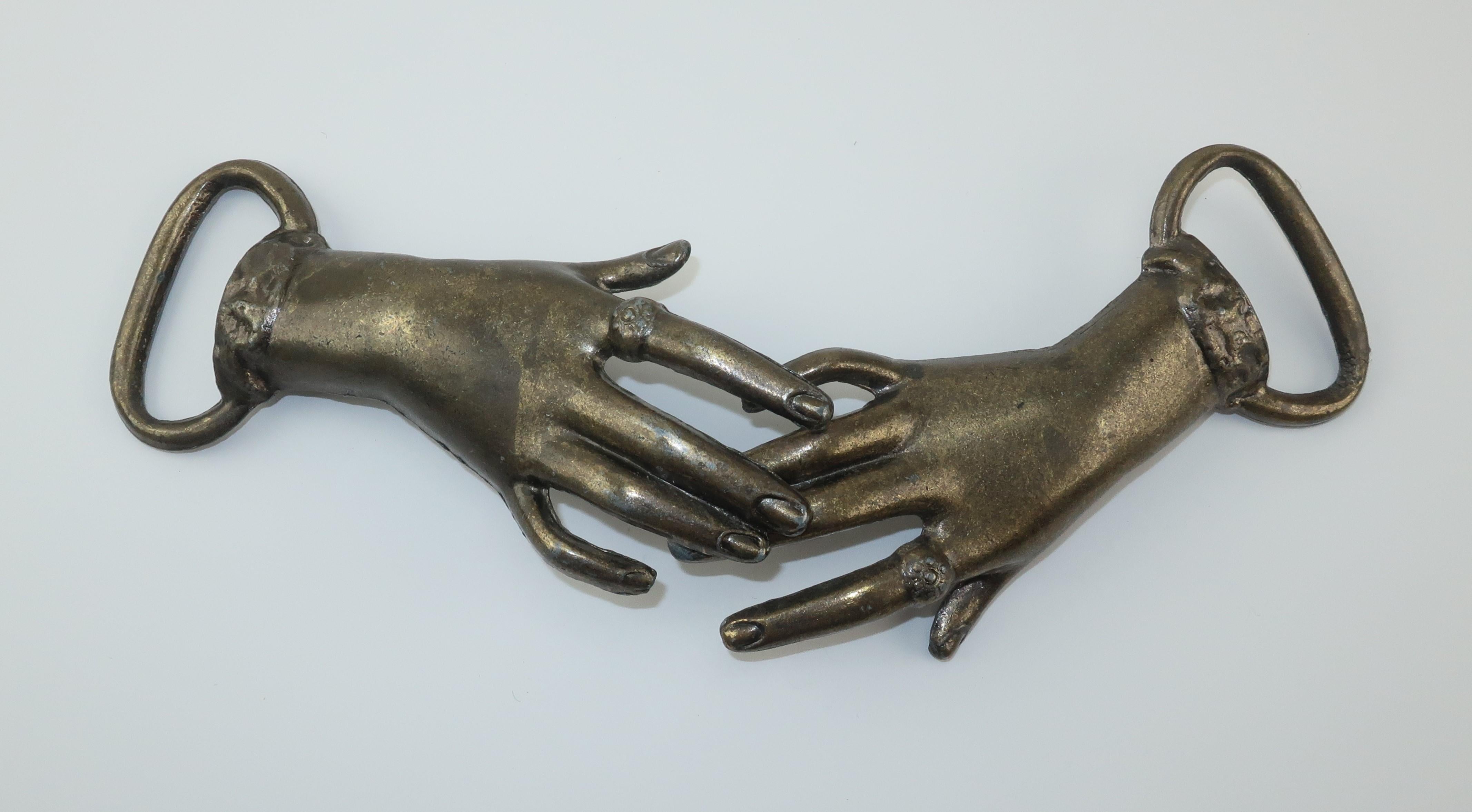 Surrealist Victorian Style Clasping Hands Belt Buckle, C.1970 1