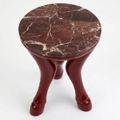 Surrealist Zoomorphic Side Table in Deep Burgundy Lacquer & Rosso Levanto Marble
