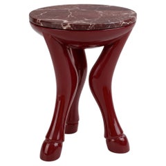 Surrealist Zoomorphic Side Table in Deep Burgundy Lacquer & Rosso Levanto Marble