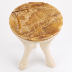 Surrealist Zoomorphic Side Table in Royal Ivory Lacquer & Honey Onyx Marble Top