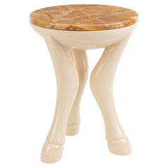 Surrealist Zoomorphic Side Table in Royal Ivory Lacquer & Honey Onyx Marble Top