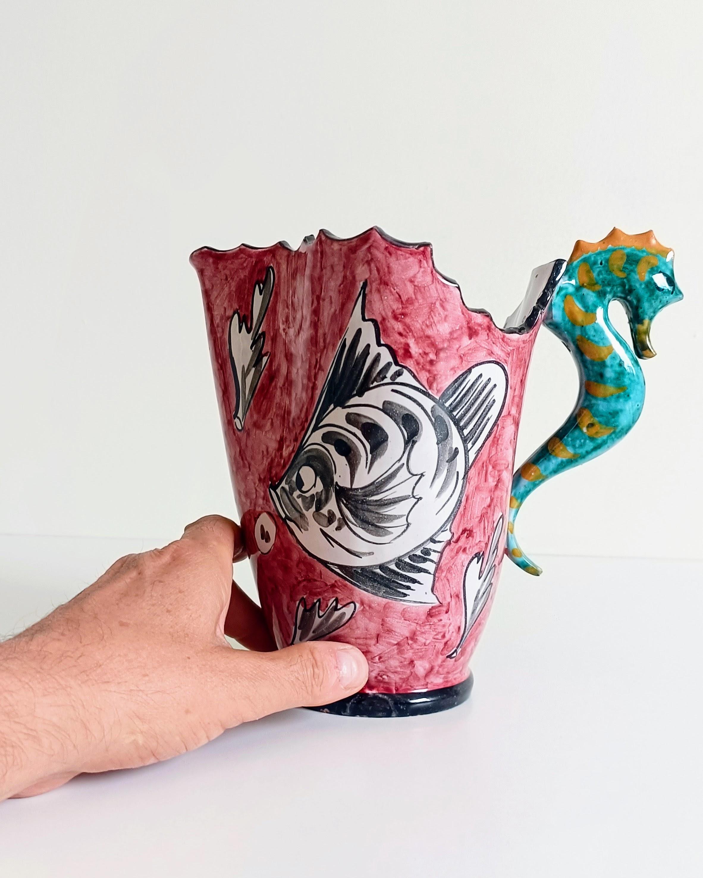 Surrealistic Artistic Majolica Pitcher Signed by Alabbo Amalki, Italy, 1960s For Sale 5