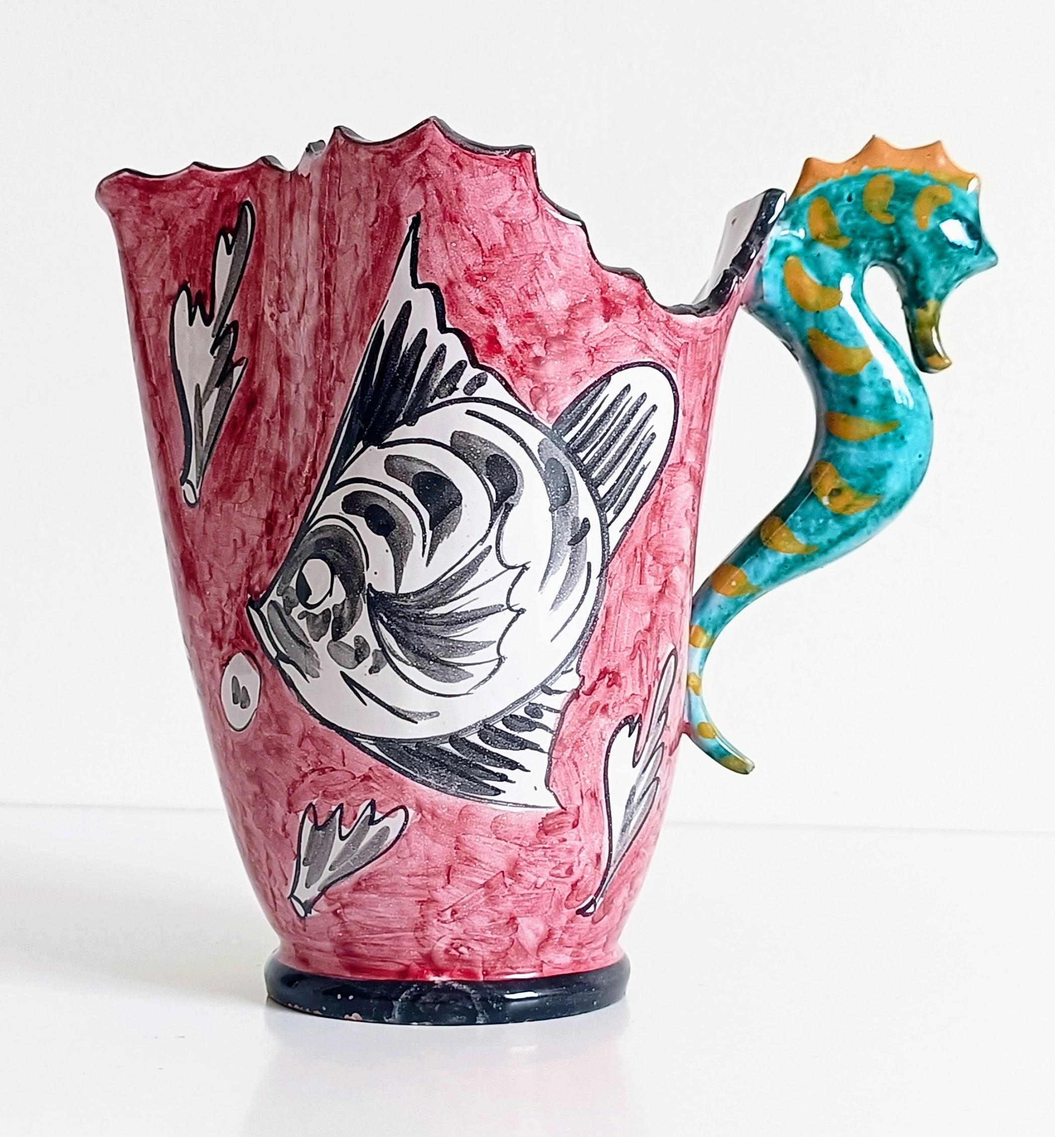 Surrealistic Artistic Majolica Pitcher Signed by Alabbo Amalki, Italy, 1960s For Sale 6