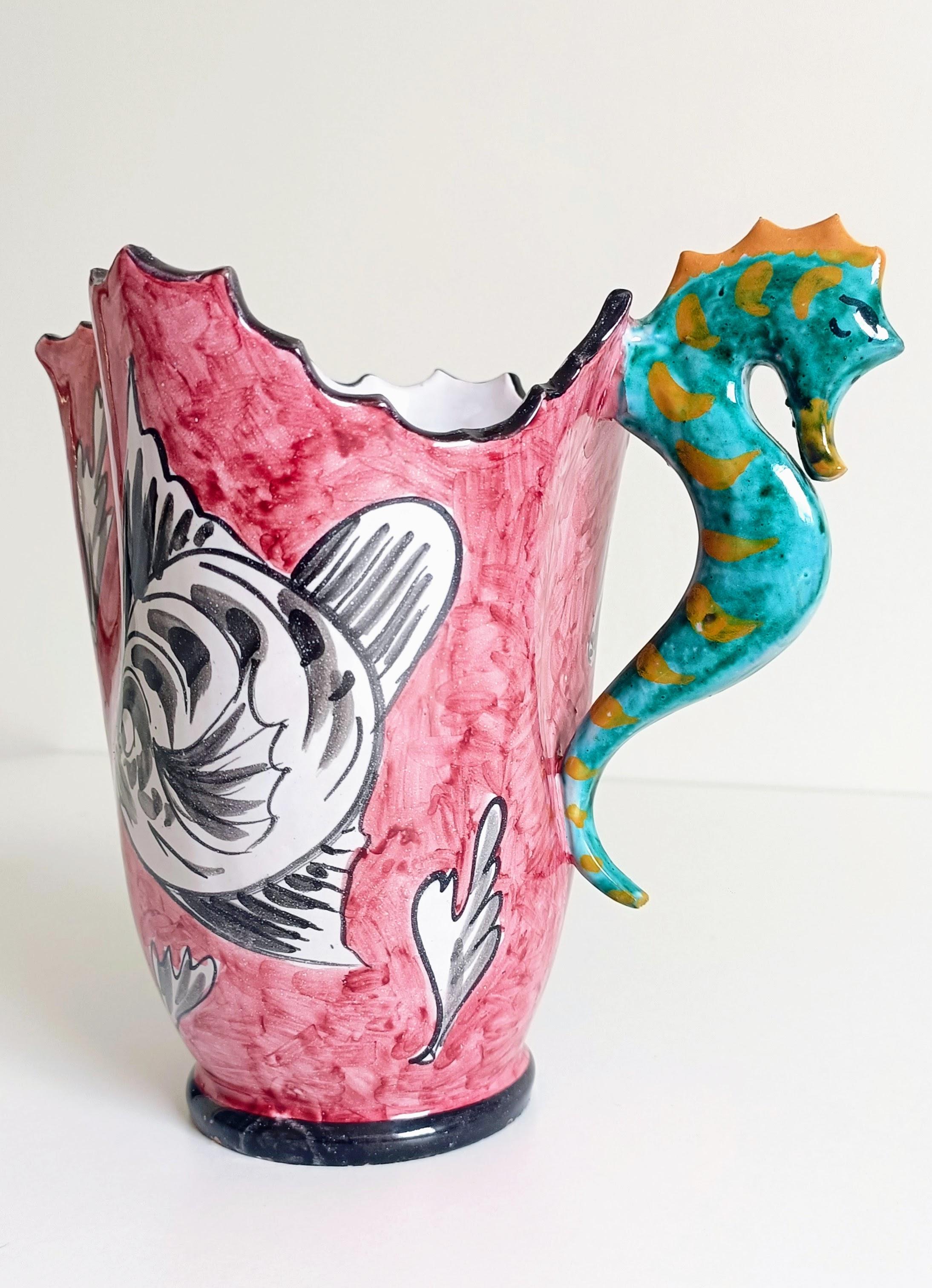 Surrealistic Artistic Majolica Pitcher Signed by Alabbo Amalki, Italy, 1960s For Sale 7