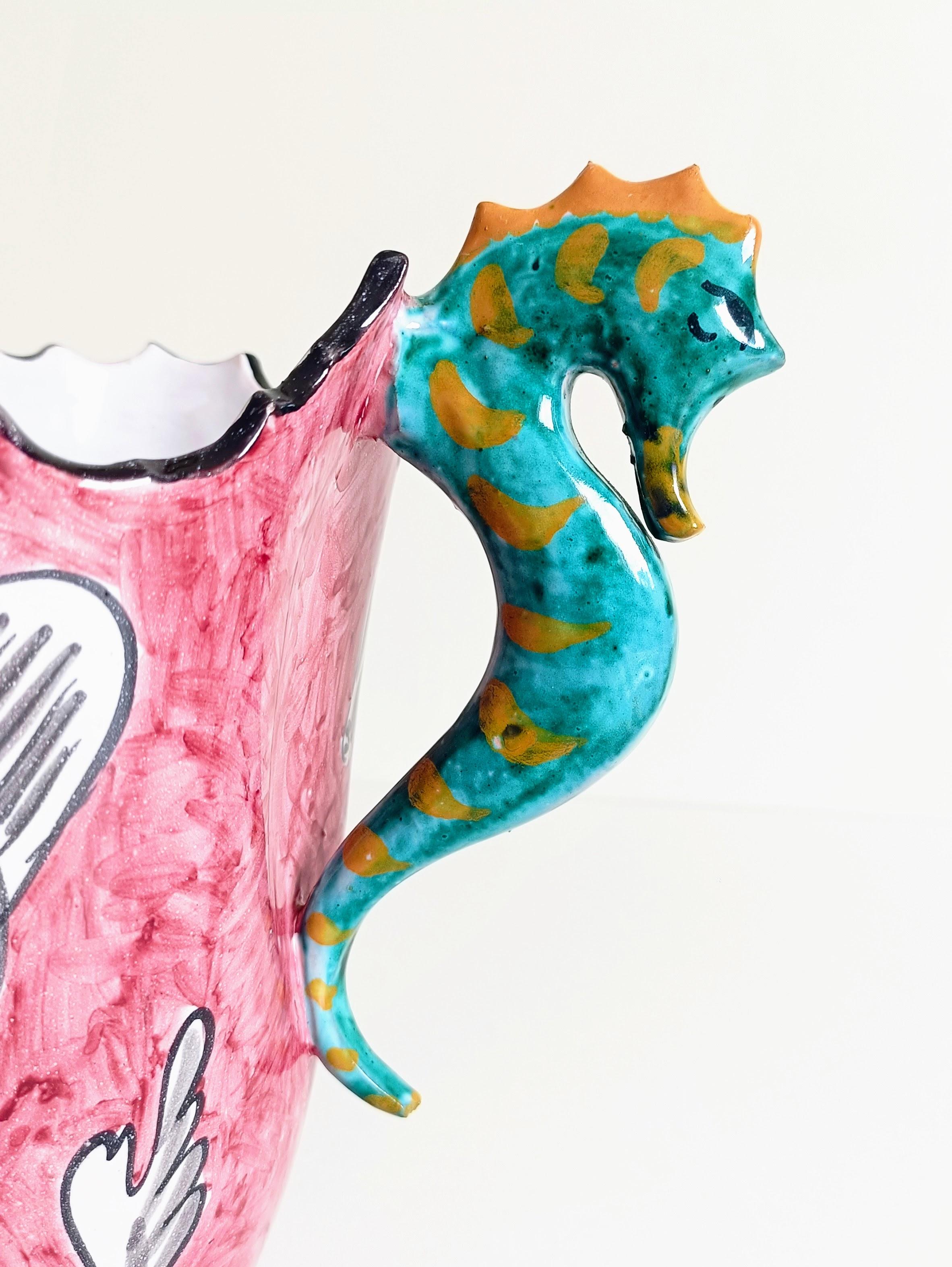 Surrealistic Artistic Majolica Pitcher Signed by Alabbo Amalki, Italy, 1960s For Sale 8