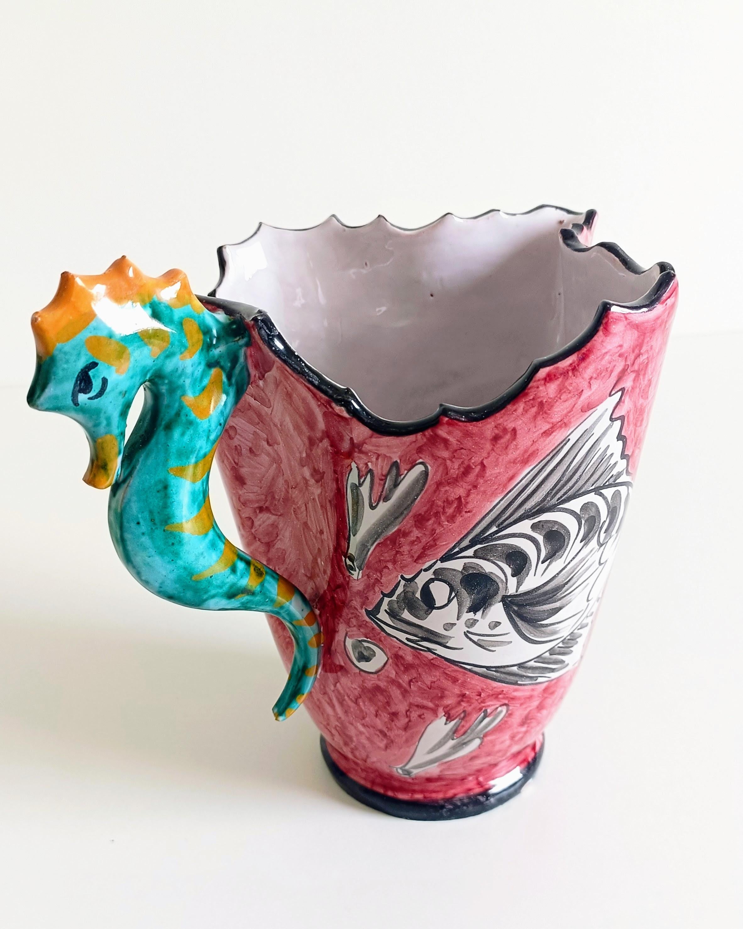 Surrealistic Artistic Majolica Pitcher Signed by Alabbo Amalki, Italy, 1960s For Sale 10