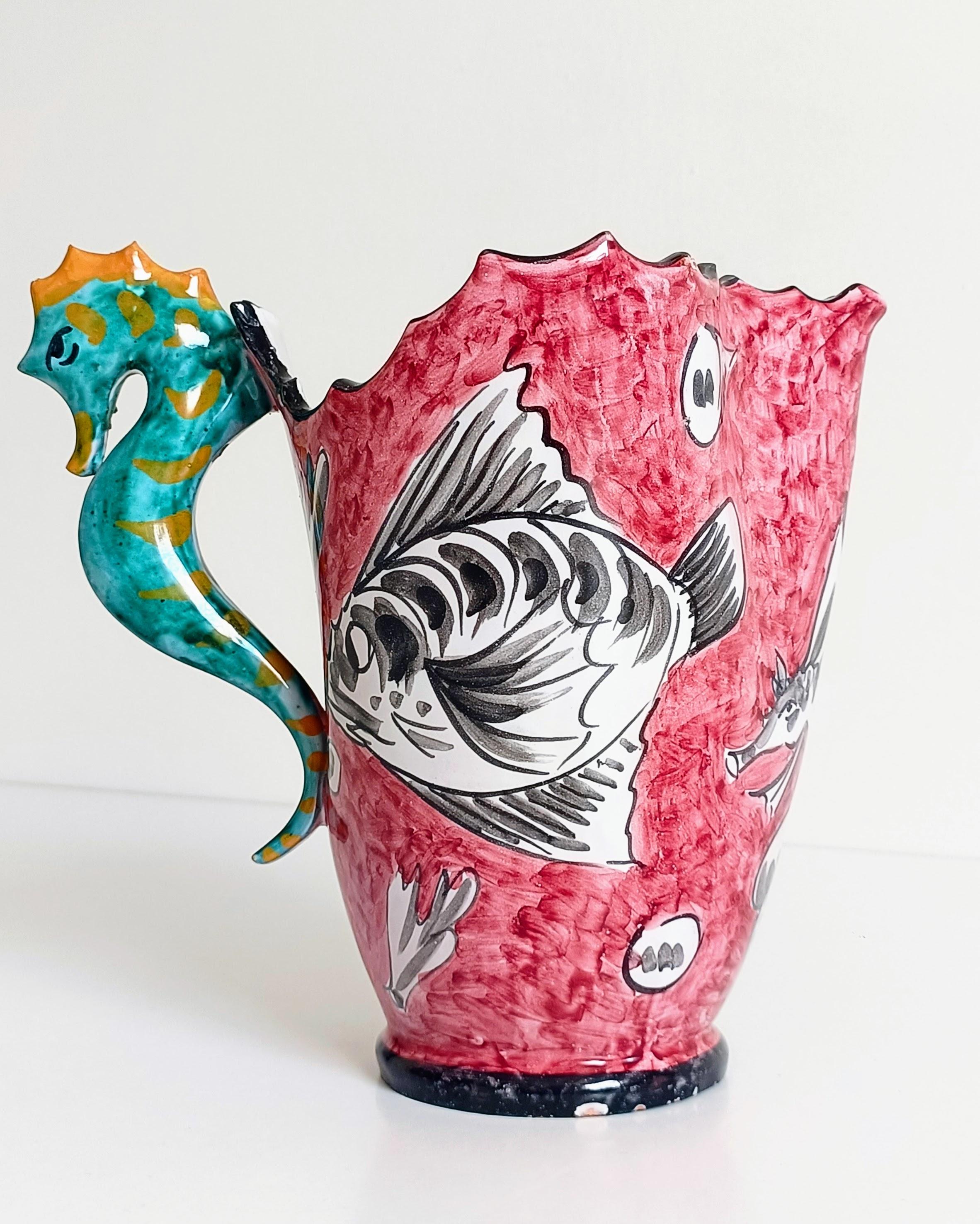Surrealistic Artistic Majolica Pitcher Signed by Alabbo Amalki, Italy, 1960s For Sale 12