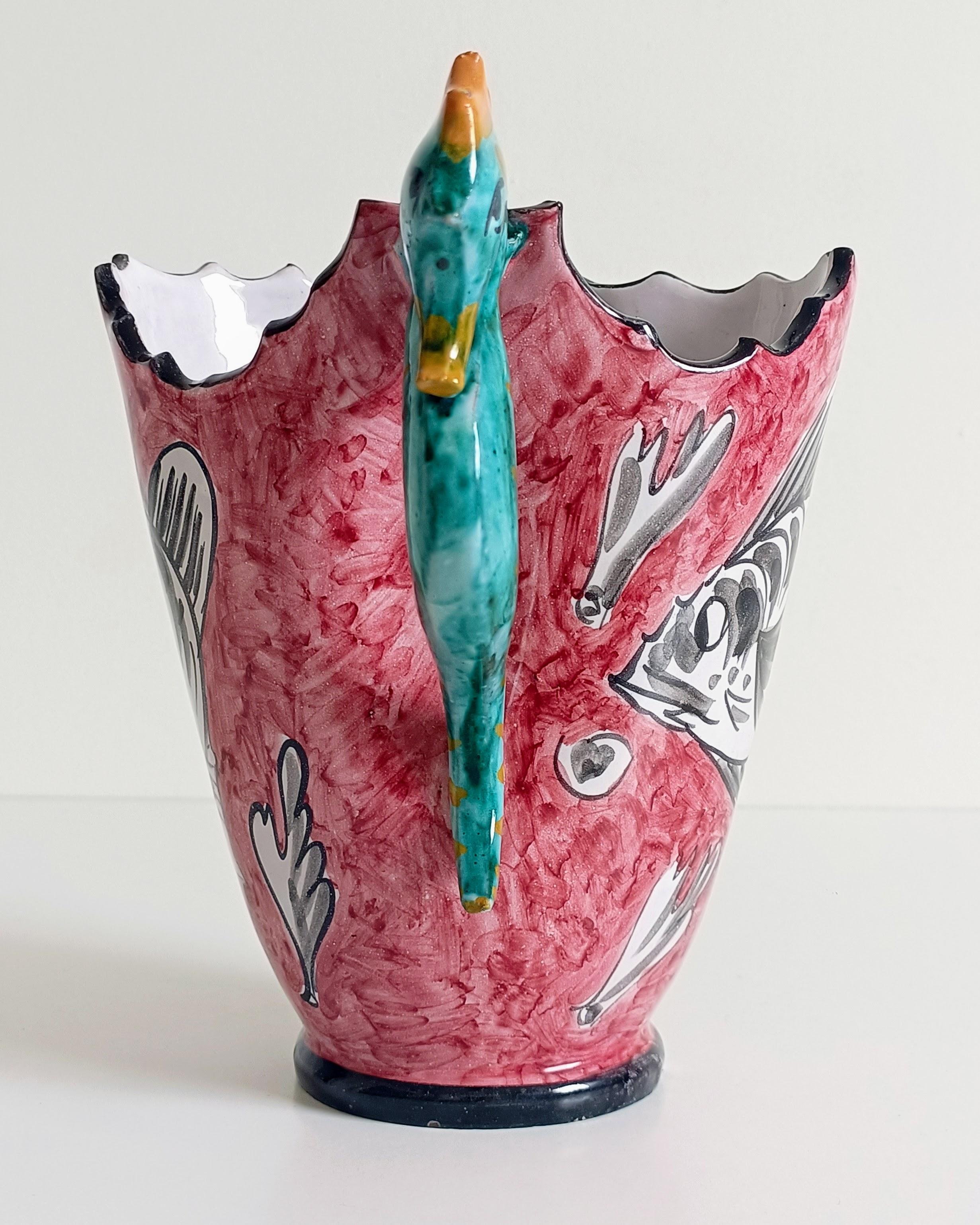 Surrealistic Artistic Majolica Pitcher Signed by Alabbo Amalki, Italy, 1960s For Sale 1