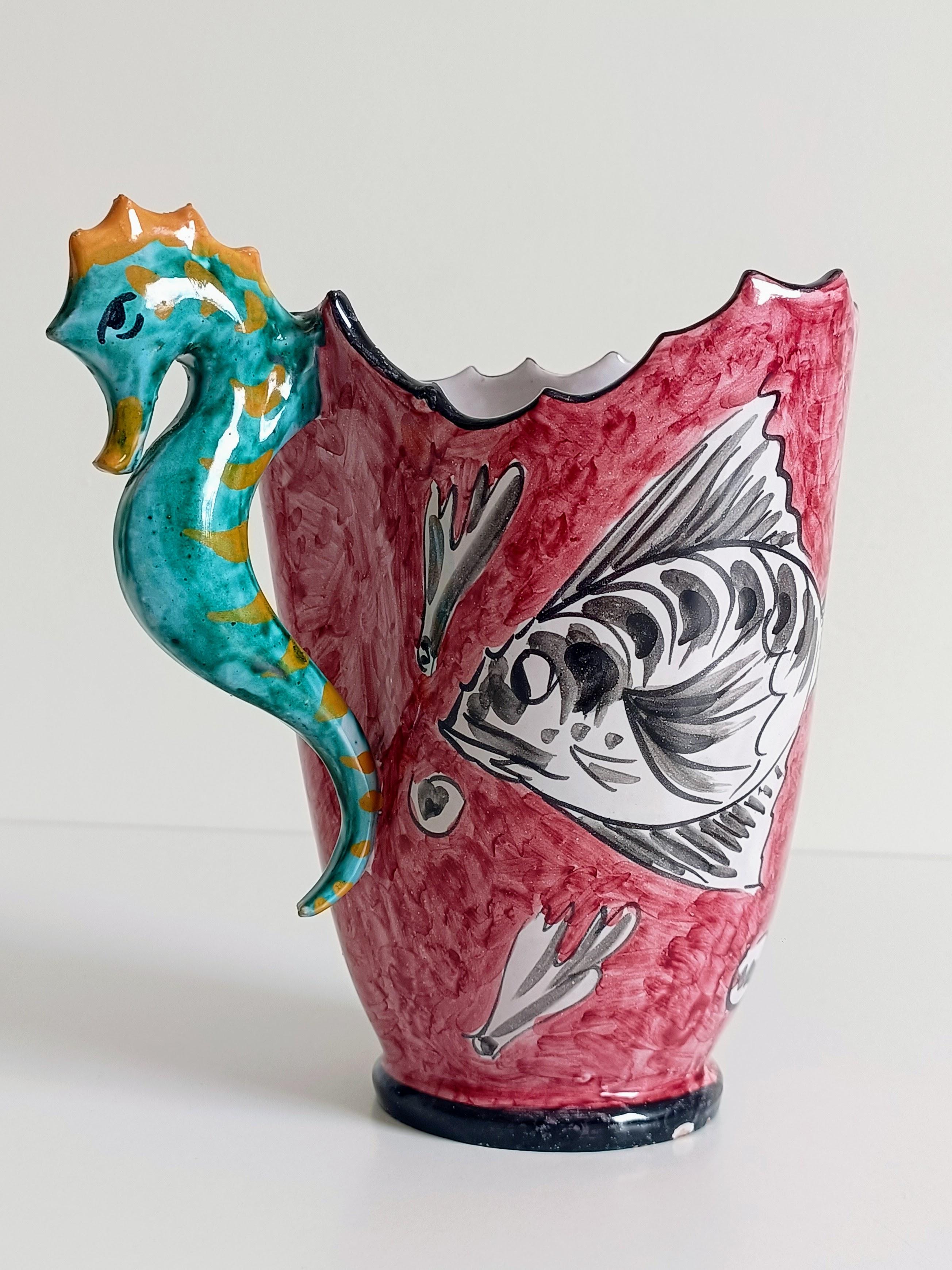 Surrealistic Artistic Majolica Pitcher Signed by Alabbo Amalki, Italy, 1960s For Sale 3