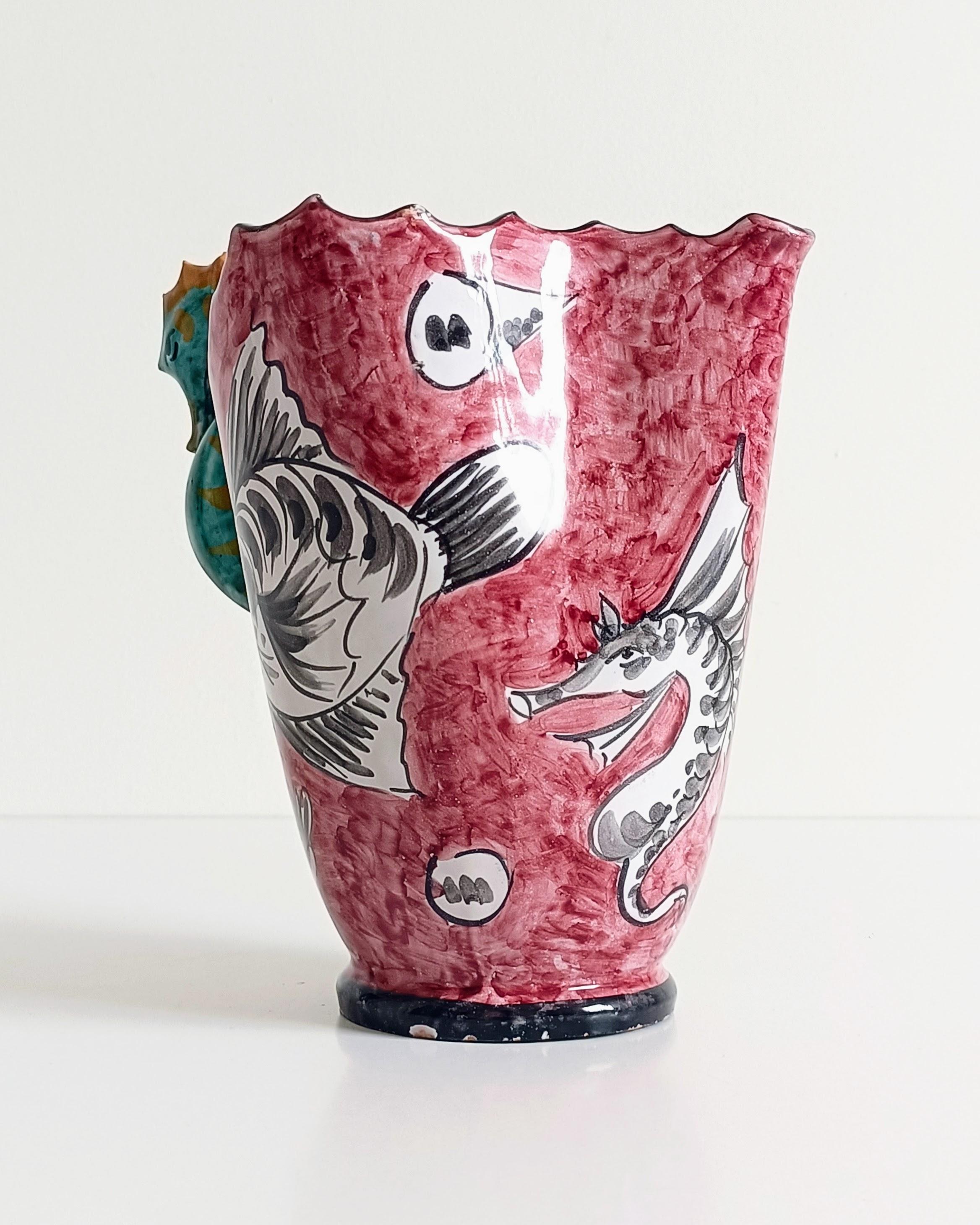 Surrealistic Artistic Majolica Pitcher Signed by Alabbo Amalki, Italy, 1960s For Sale 4