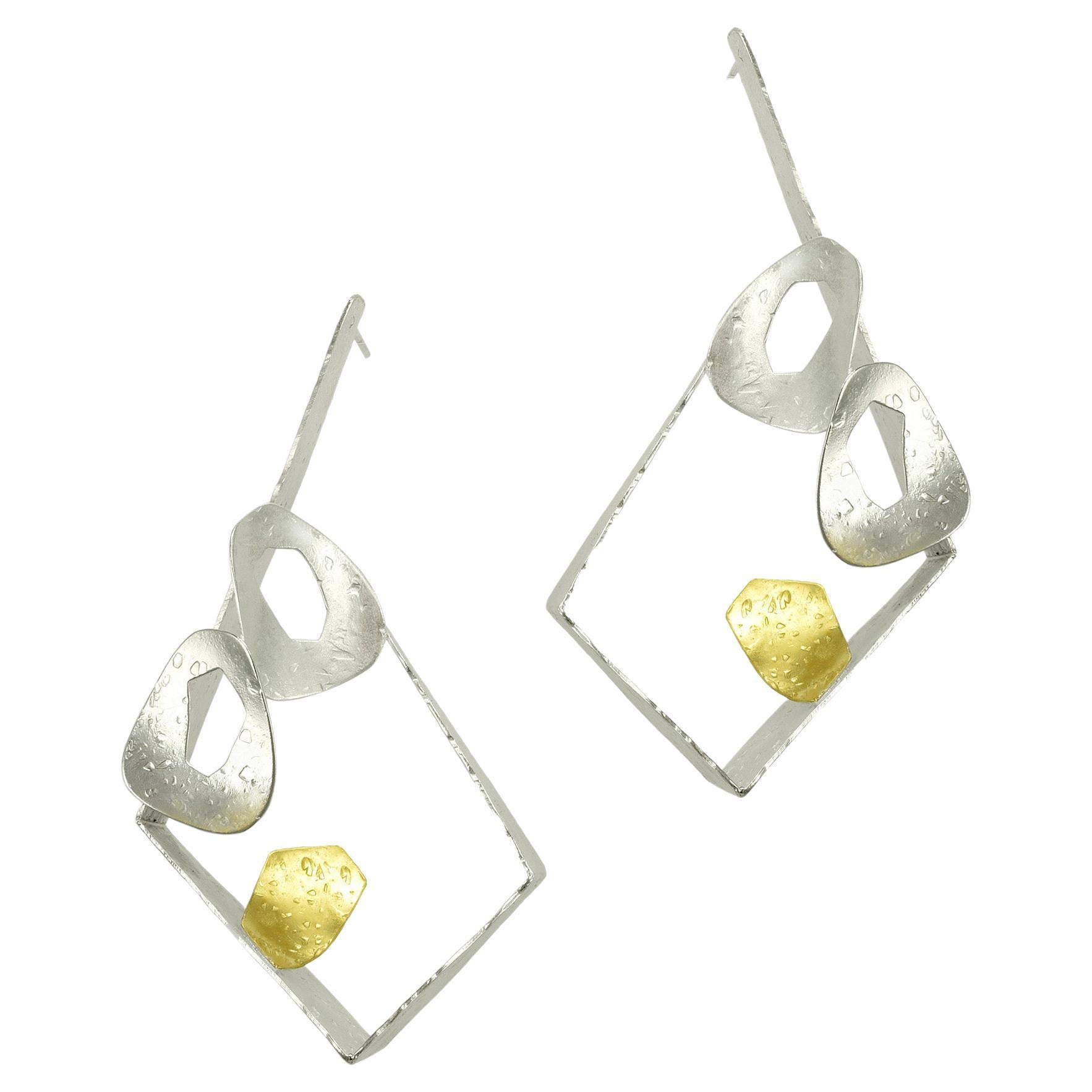 Surrealistic Effervescence Argentium Silver/22K Gold Earrings by Maria Blondet For Sale
