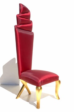 Surrealistic Modern Gold and Red Pair of Chairs