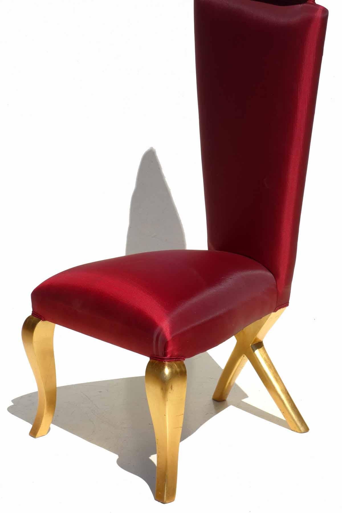 European Surrealistic Modern Gold and Red Pair of Chairs For Sale