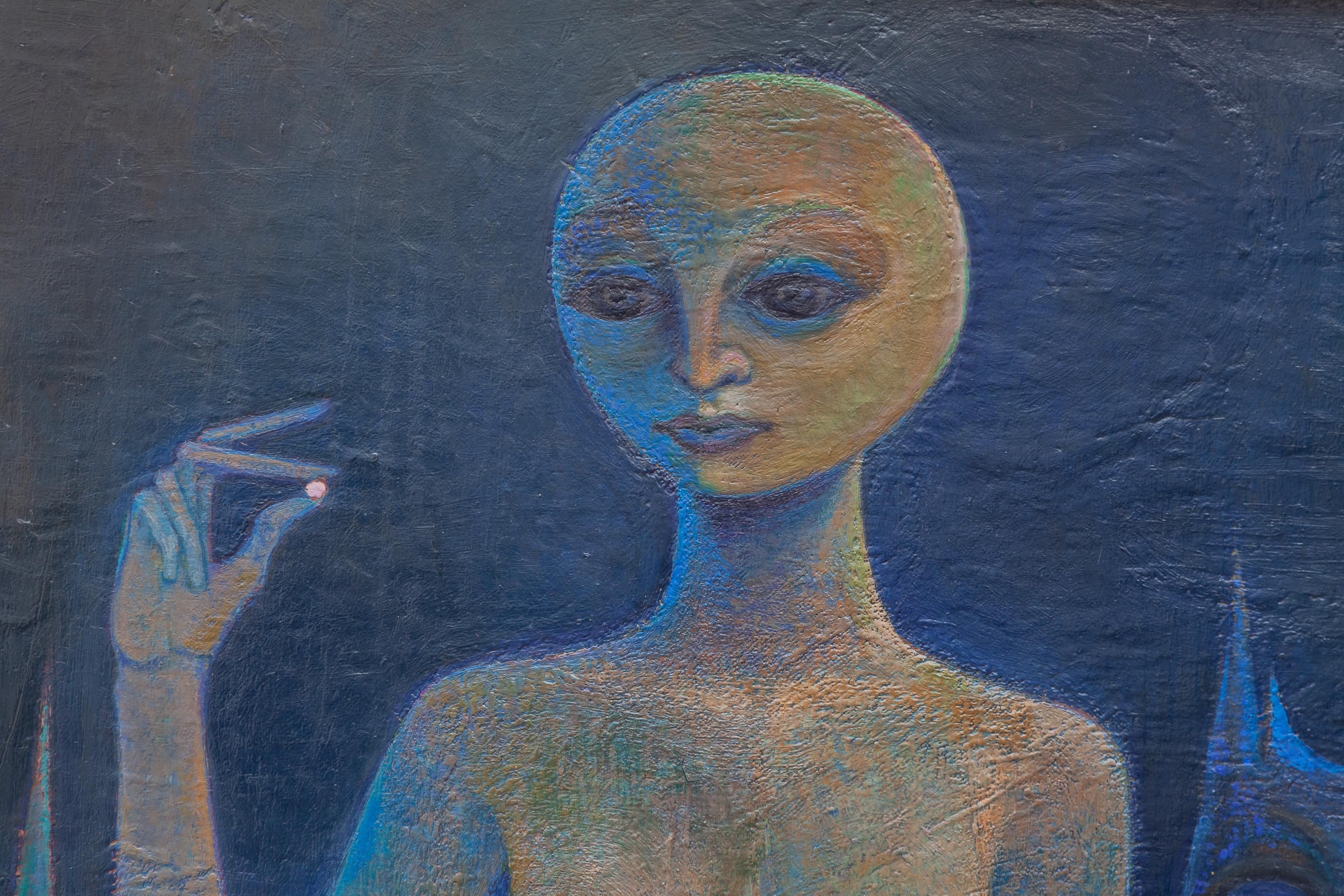 Space Age Surrealistic Oil Painting on Canvas, 1970 For Sale