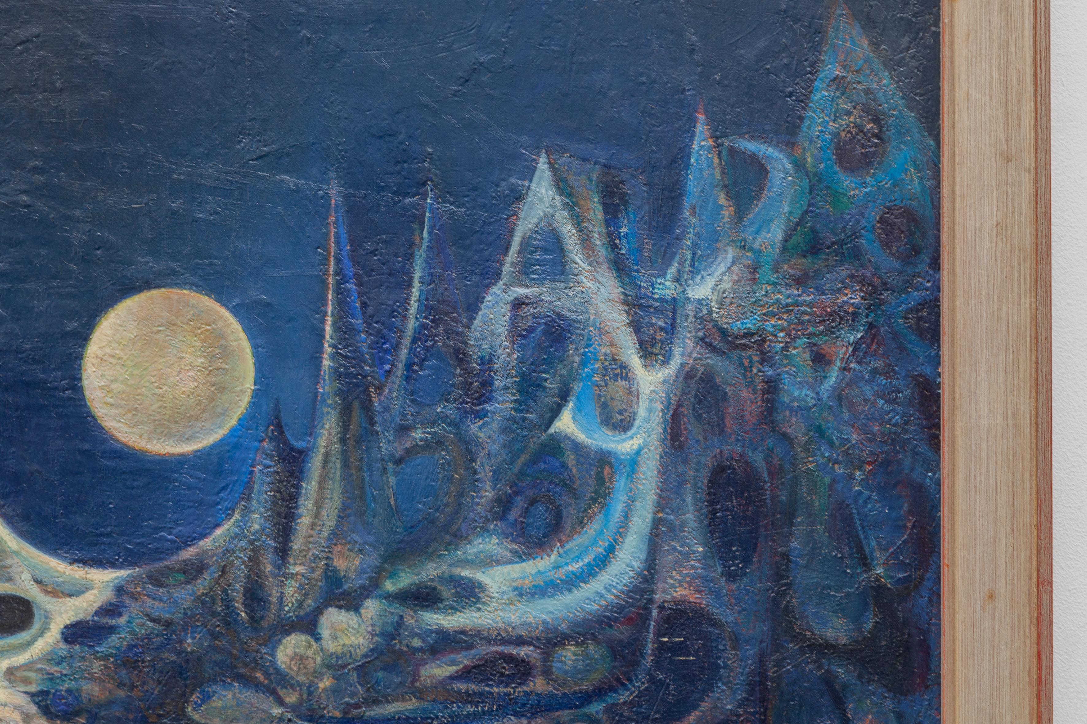 Belga Pittura a olio surreale su tela, anni '70, firmata in vendita