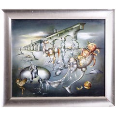 Surrealistic Painting, Oil on Canvas, Unreadable Signature, 20th Century