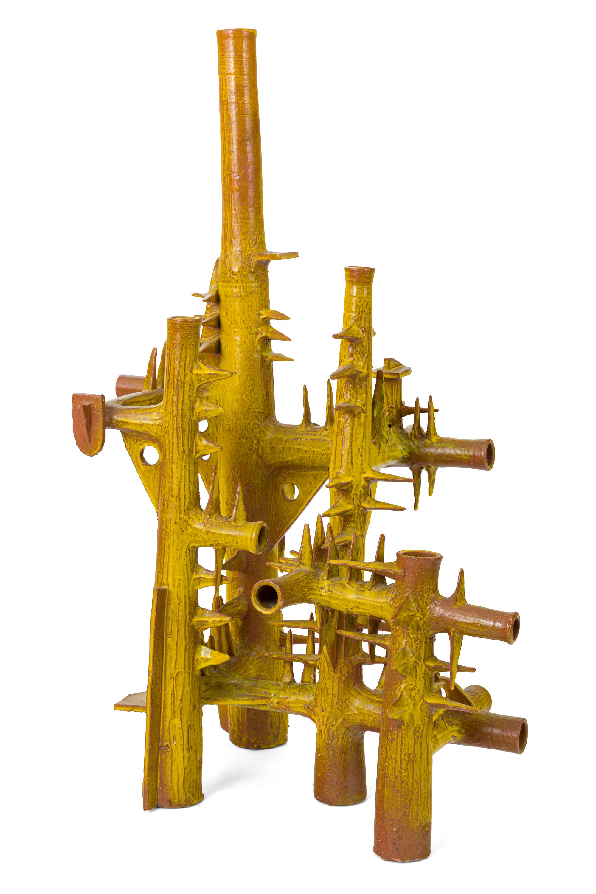 Surrealist Yellow Glazed Terracotta Sculpture by Architect, France, 1970s In Good Condition In New York, NY