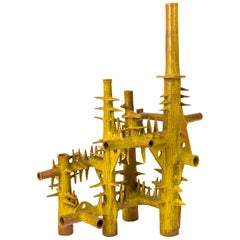 Surrealist Yellow Glazed Terracotta Sculpture by Architect, France, 1970s
