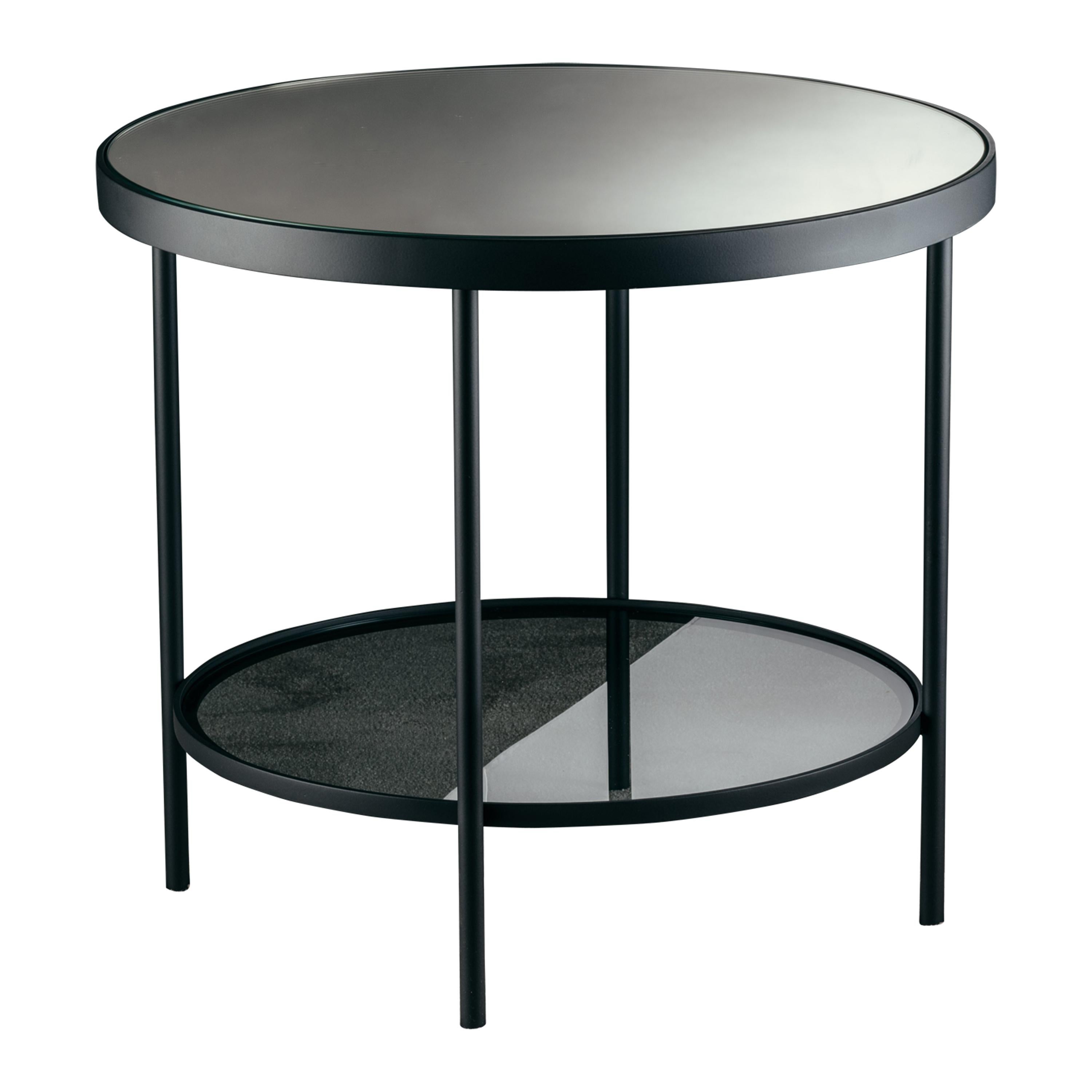 Coffee table in black mirror and wood. at 1stDibs