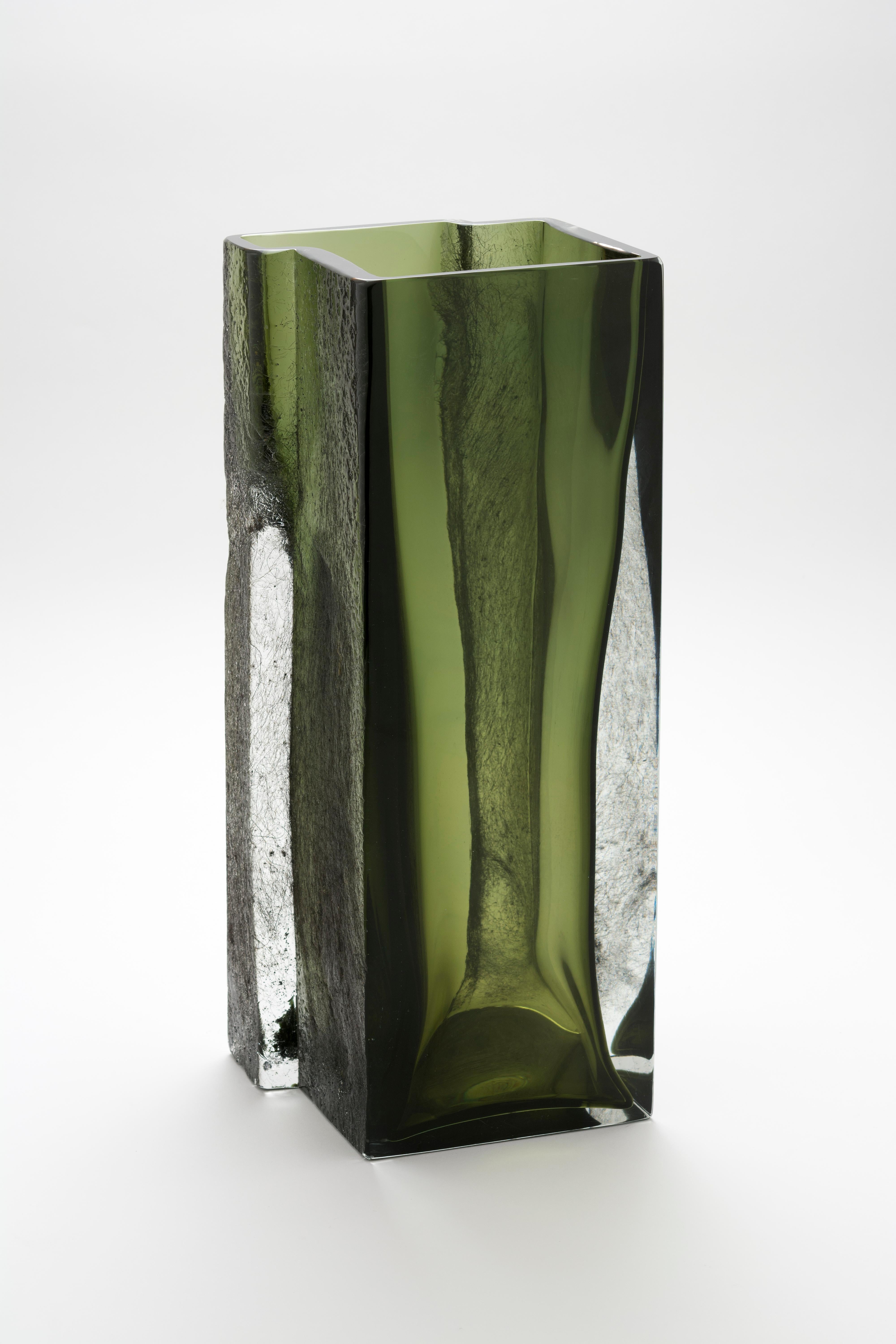 Murano Glass Surrounded by Green Vase by Paolo Marcolongo For Sale