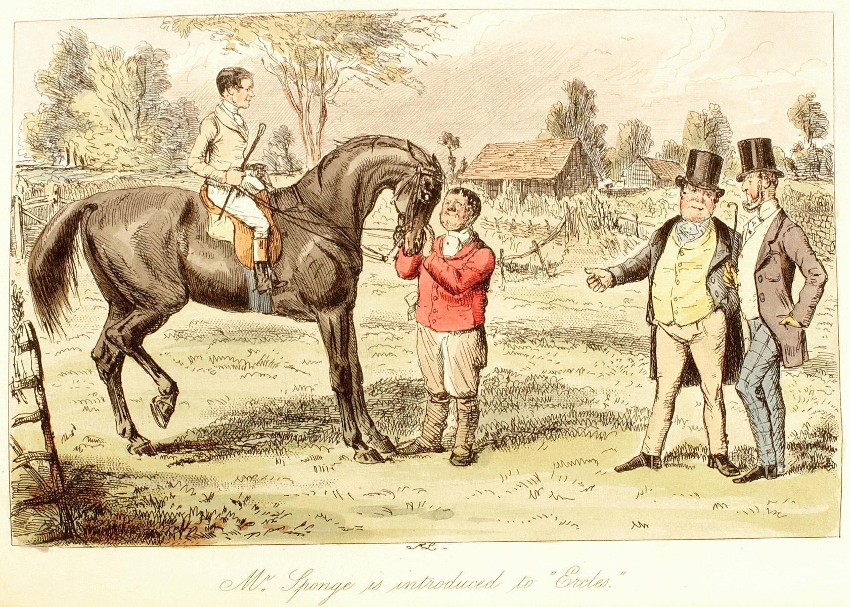 AUTHOR: SURTEES, Robert Smith. 

TITLE: Mr. Sponge's Sporting Tour.

PUBLISHER: London: Bradbury and Evans, 1853.

DESCRIPTION: FIRST EDITION IN THE ORIGINAL 12/13 PARTS, 13 hand-coloured etched plates by John Leech, wood-engraved