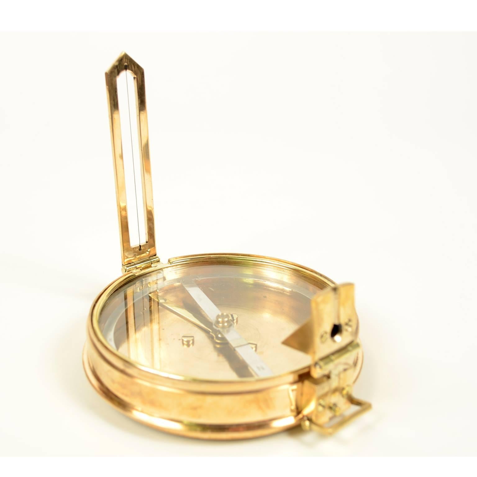 British Survey Compass, Brass with Leather Case, Signed Troughton & Simms Ltd