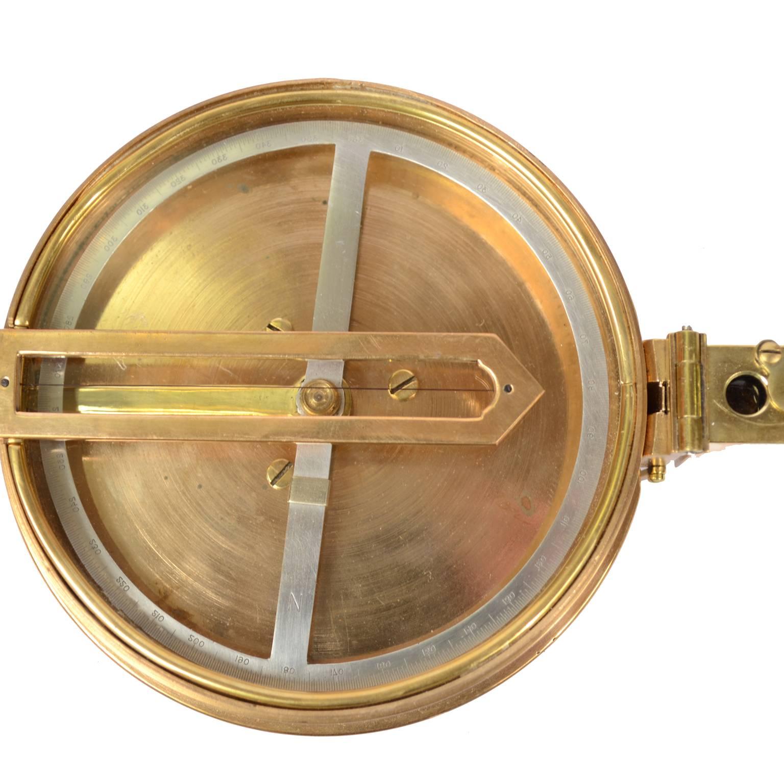 Survey Compass, Brass with Leather Case, Signed Troughton & Simms Ltd 4