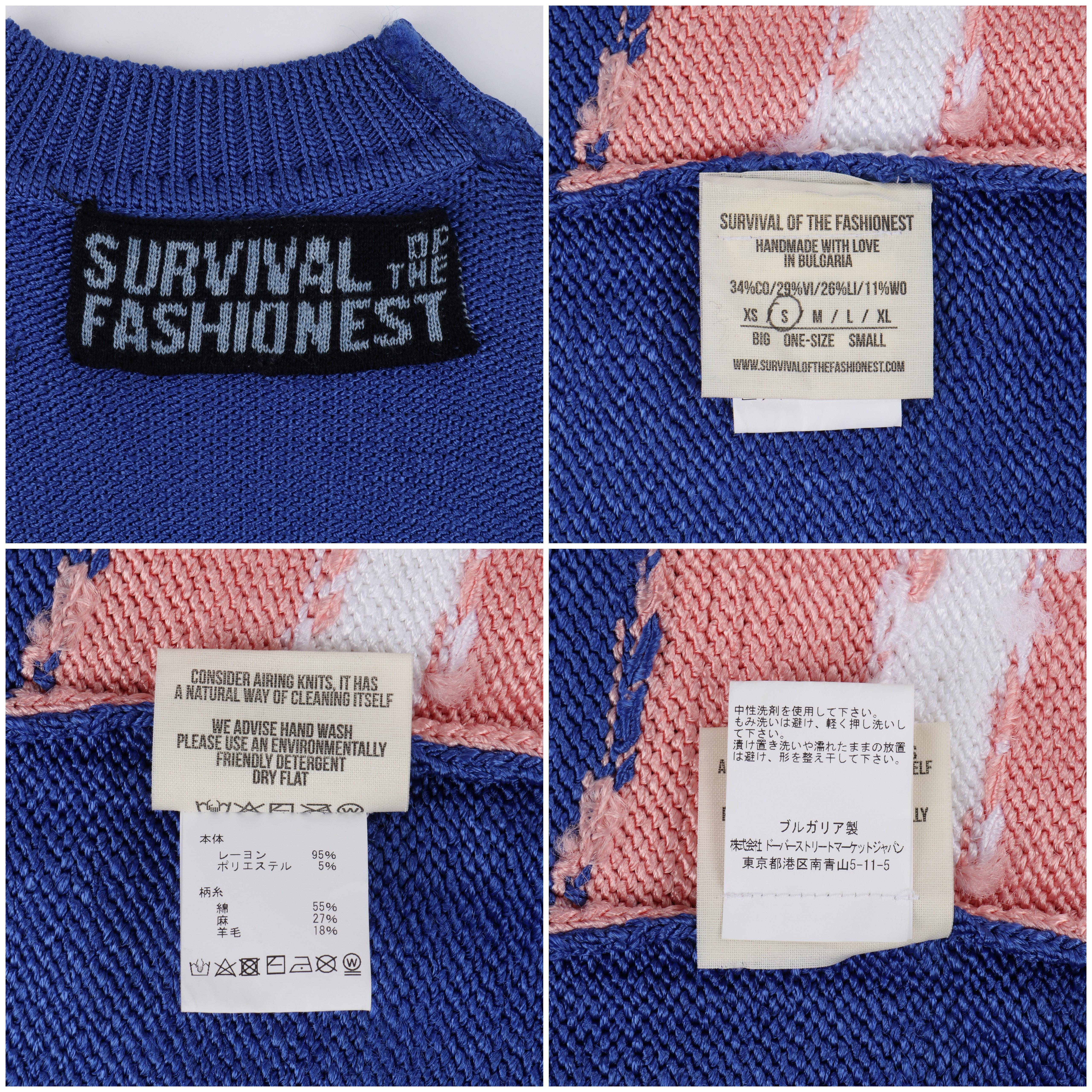 SURVIVAL OF THE FASHIONEST F/S 2020 Blauer Strick Pullover mit smiley Face Pullover Top S im Angebot 8