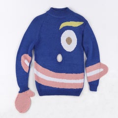 SURVIVAL OF THE FASHIONEST S/S 2020 Blue Knit Smiley Face Pullover Sweater Top S