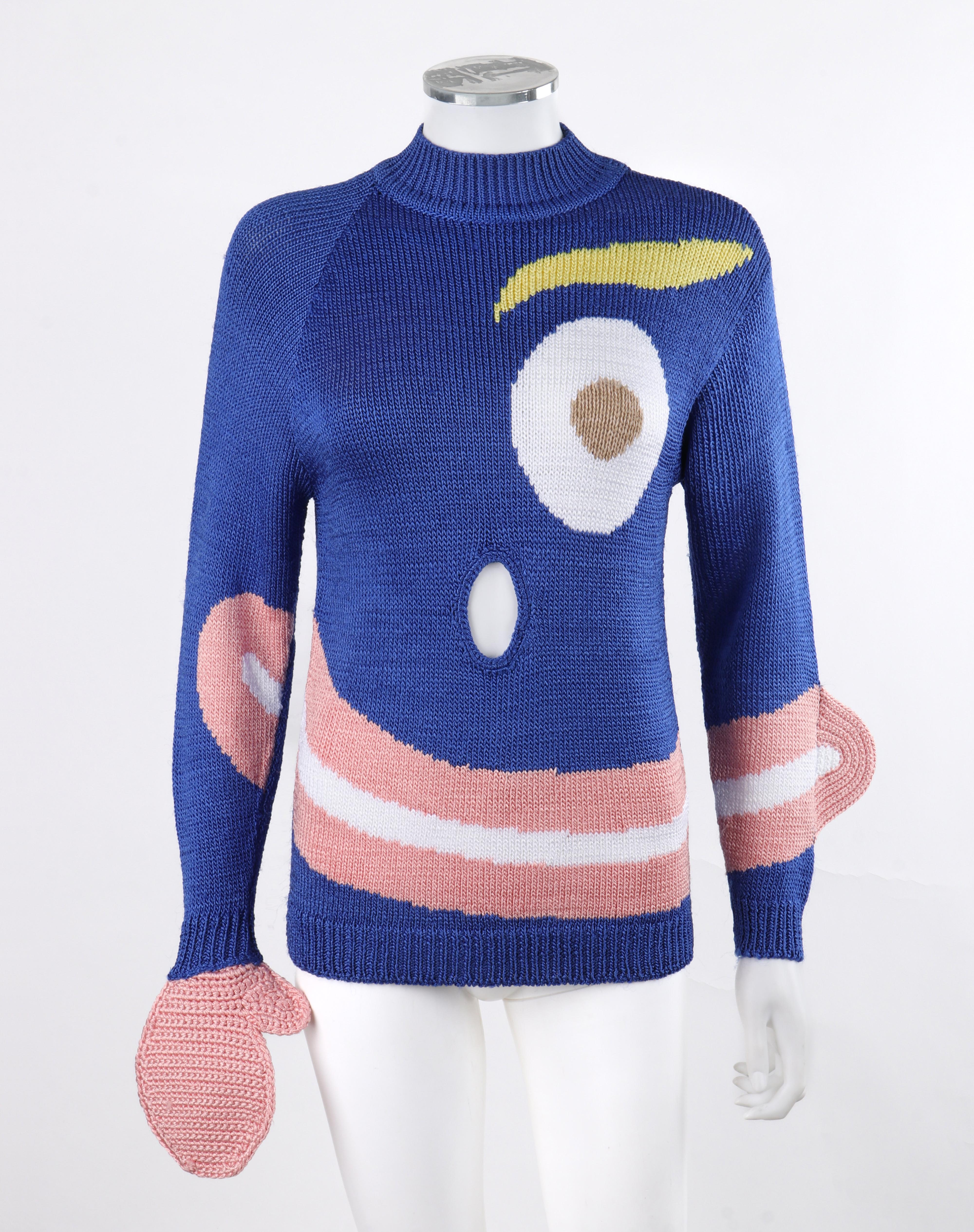 SURVIVAL OF THE FASHIONEST S/S 2020 Pull-over en tricot bleu Smiley Face Pull-over Top S Unisexe en vente